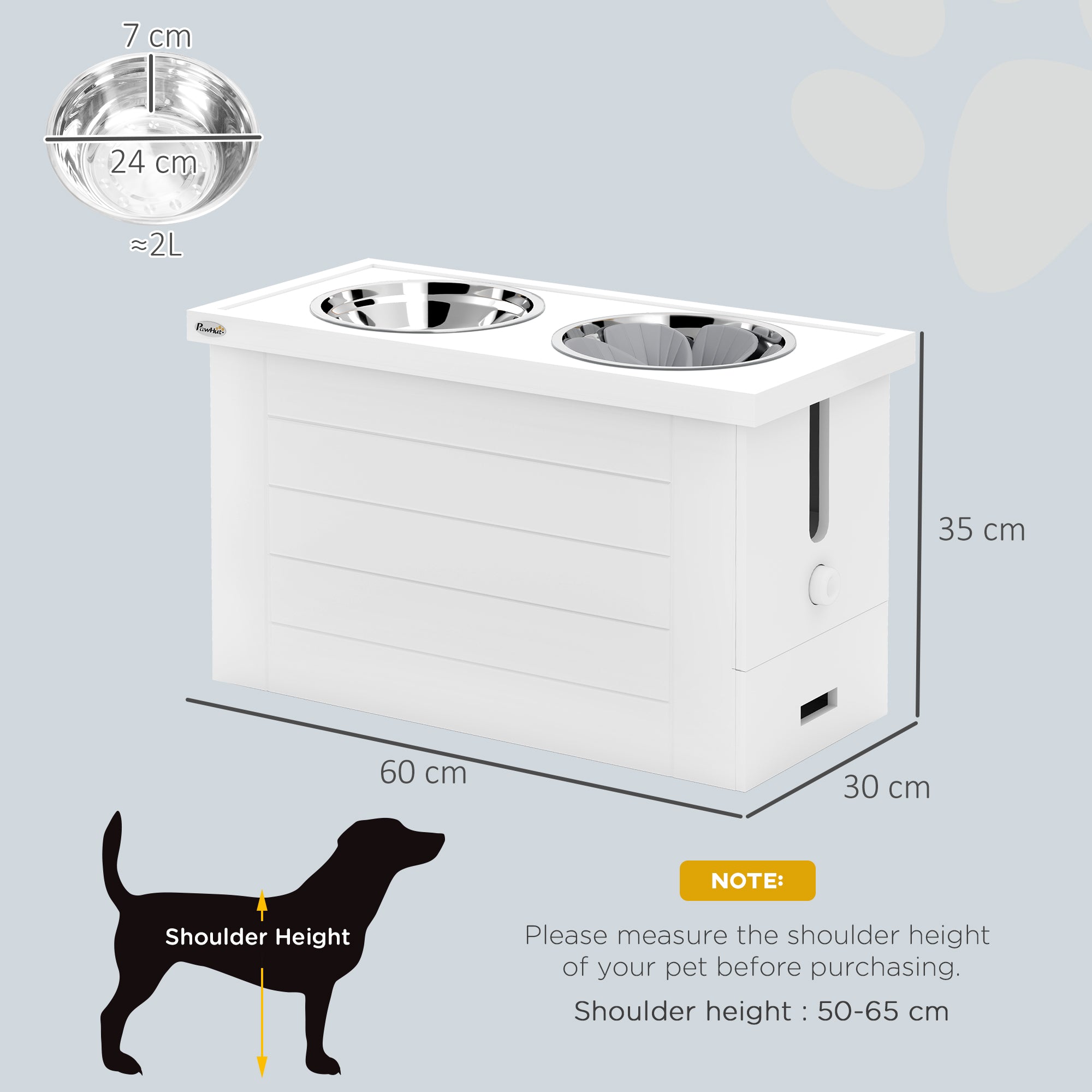 PawHut Raised Dog Bowls, Dog Feeding Station with Slow Feeder Mat, Storage Cabinet, 3 Stainless Steel Bowls, Semi-Auto Dispenser Function, for Large & Extra Large Dogs, White