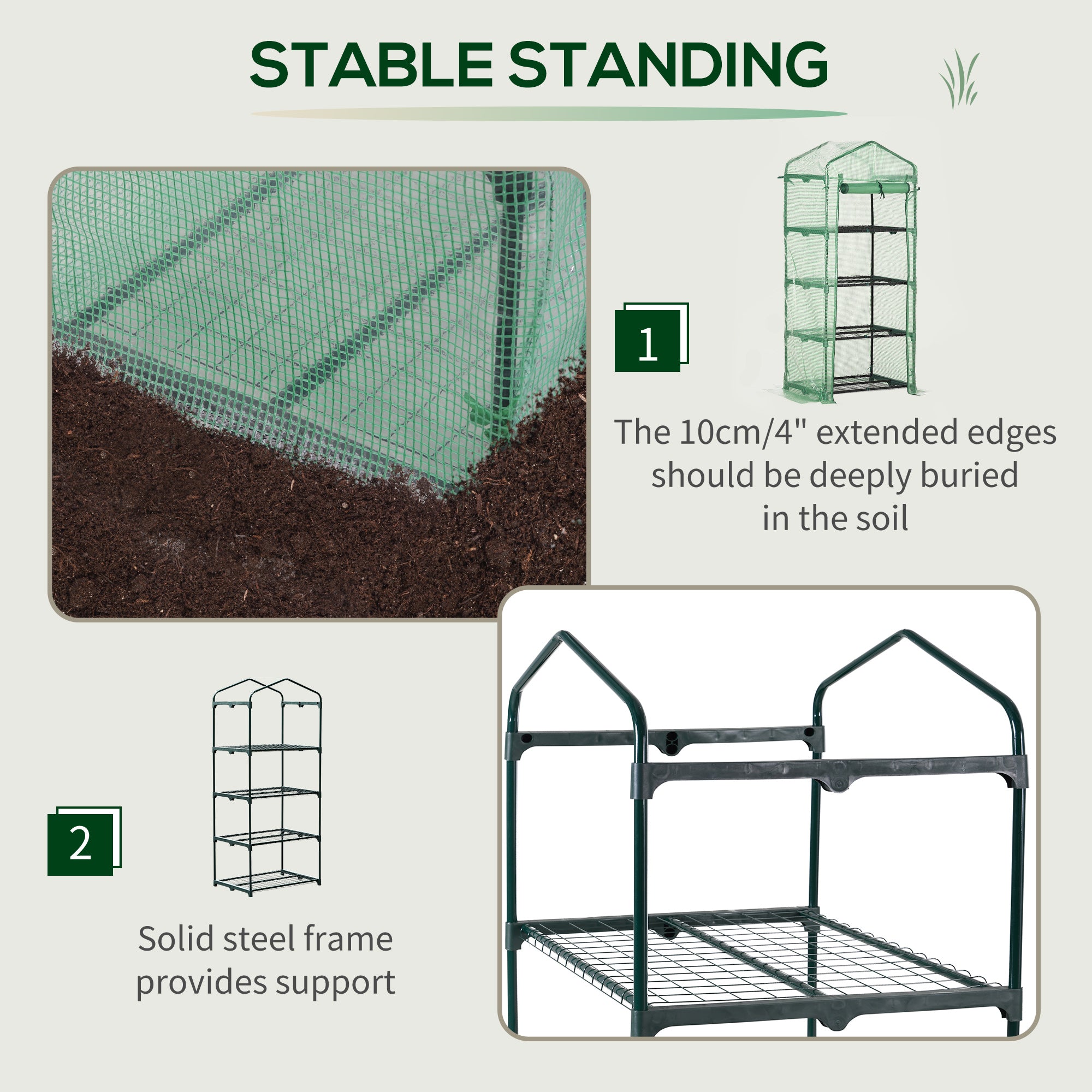 Outsunny 28" x 20" x 63" Portable Greenhouse with 4 Tier Shelves Outdoor Hot House Plant Flower Greenhouse, Steel Frame, PE Cover, Dark Green