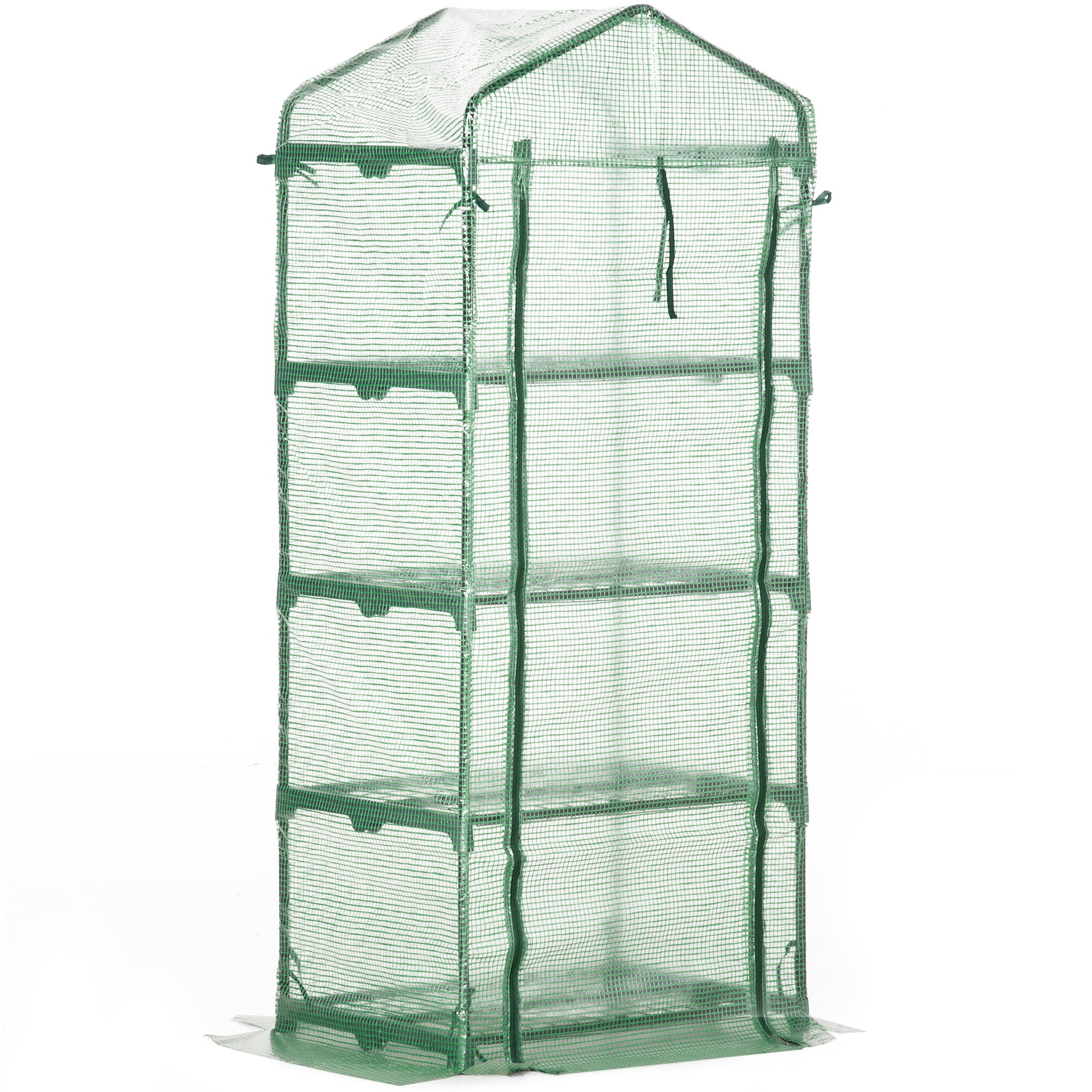 Outsunny 28" x 20" x 63" Portable Greenhouse with 4 Tier Shelves Outdoor Hot House Plant Flower Greenhouse, Steel Frame, PE Cover, Dark Green