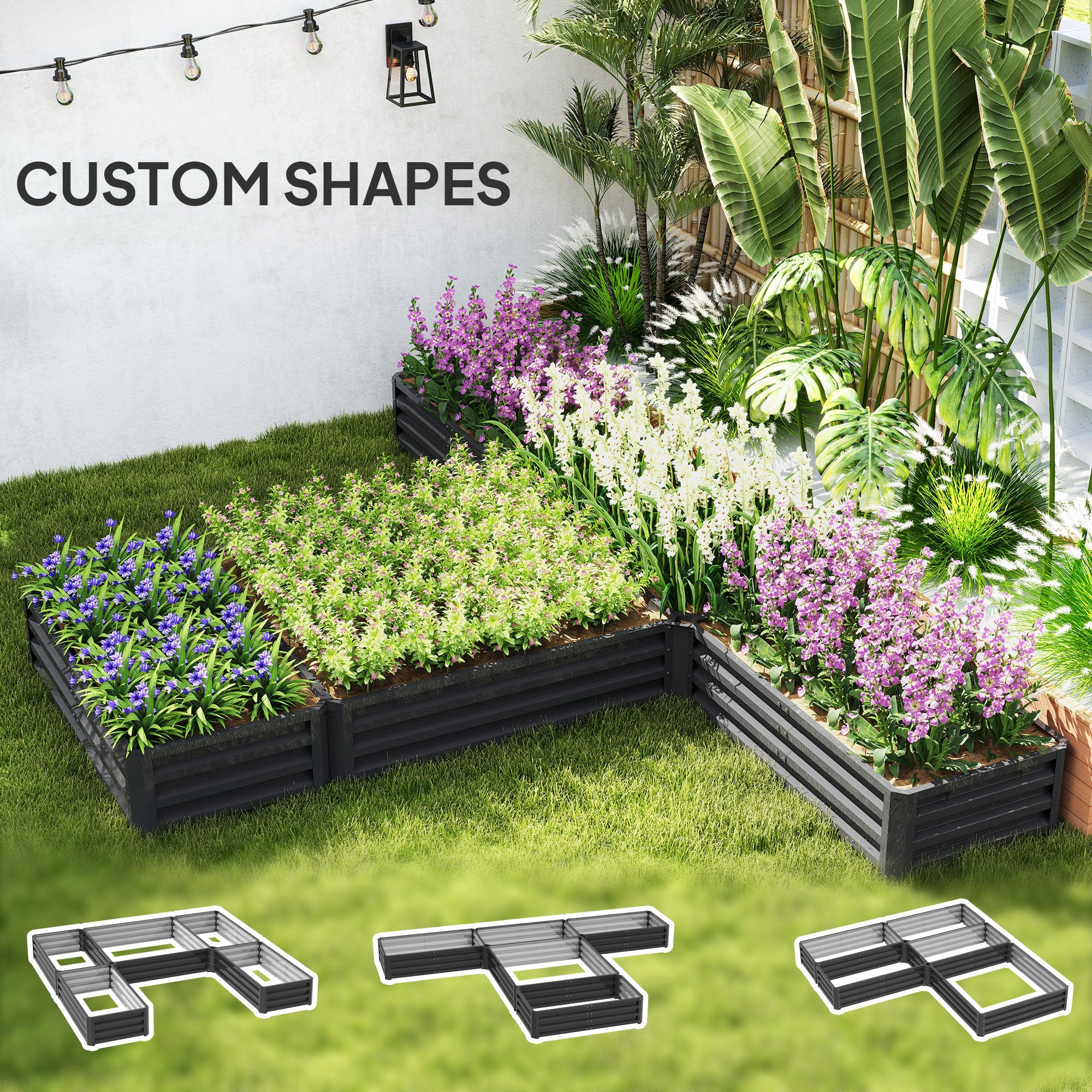 Outsunny 8 x 8ft DIY Raised Garden Bed, Set of 5 Large Steel Box Planters for Outdoor Plants, Vegetables, Flowers, Herbs, Easy Assembly, Dark Grey