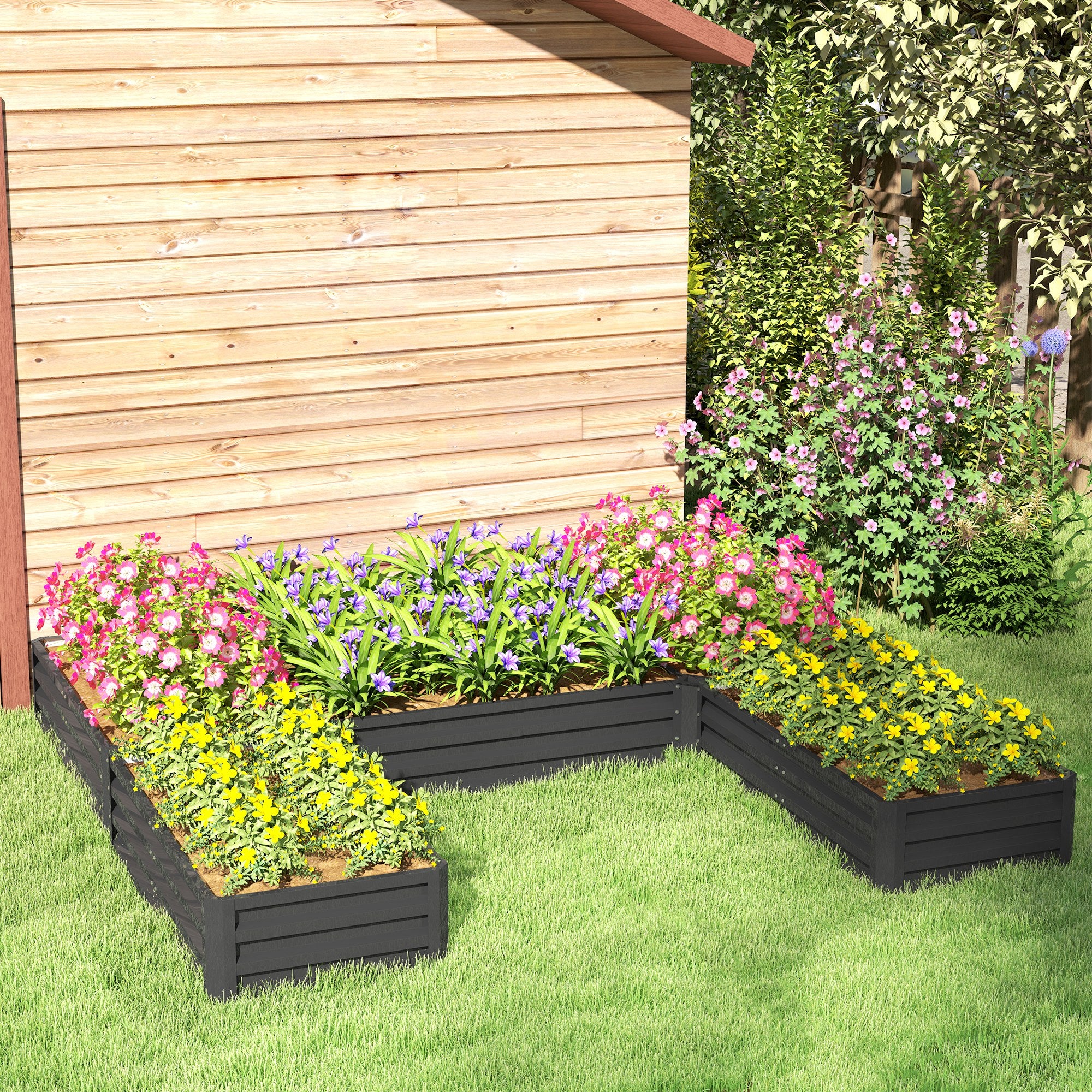 Outsunny 8 x 8ft DIY Raised Garden Bed, Set of 5 Large Steel Box Planters for Outdoor Plants, Vegetables, Flowers, Herbs, Easy Assembly, Dark Grey