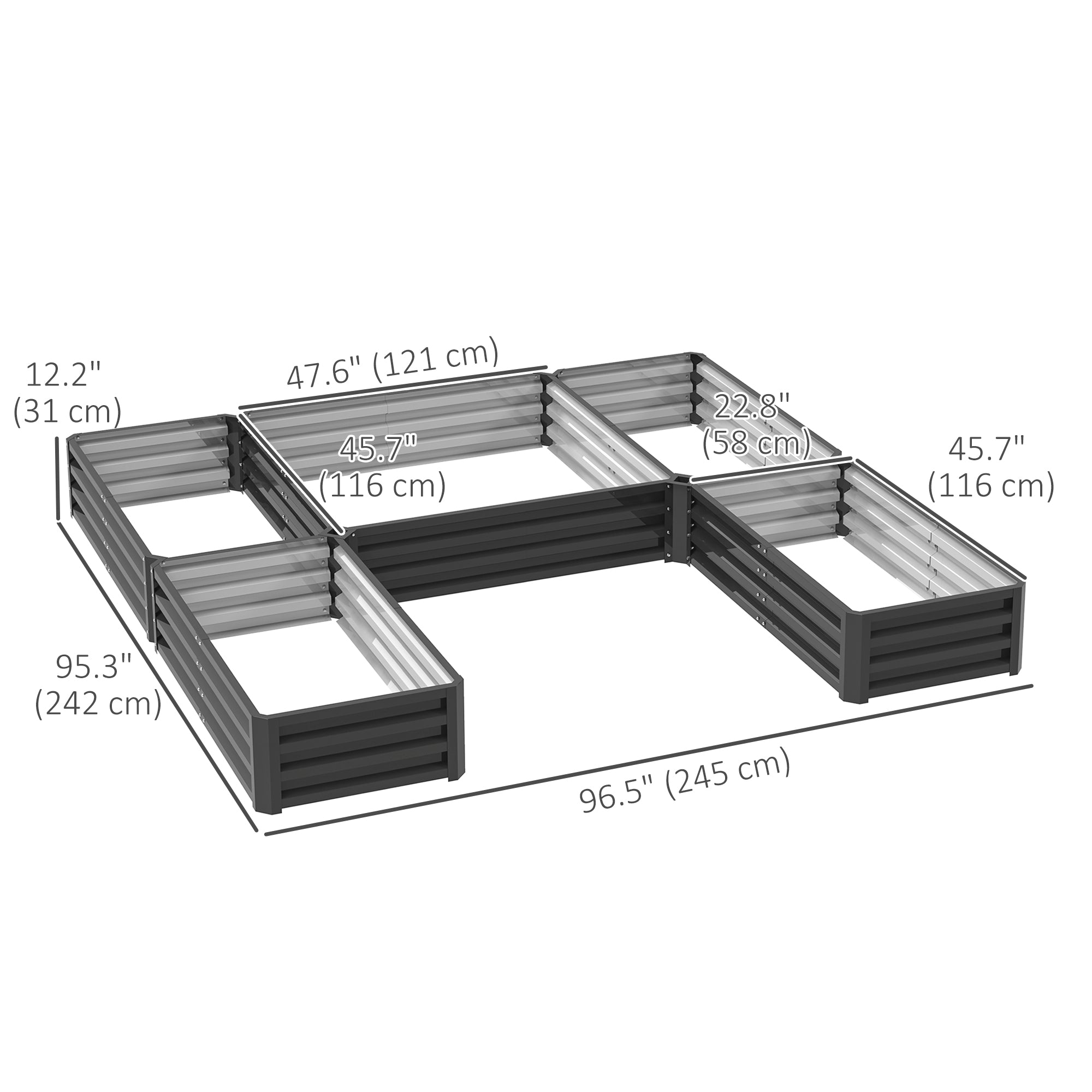 Outsunny 8 x 8ft DIY Raised Garden Bed, Set of 5 Large Steel Box Planters for Outdoor Plants, Vegetables, Flowers, Herbs, Easy Assembly, Dark Grey