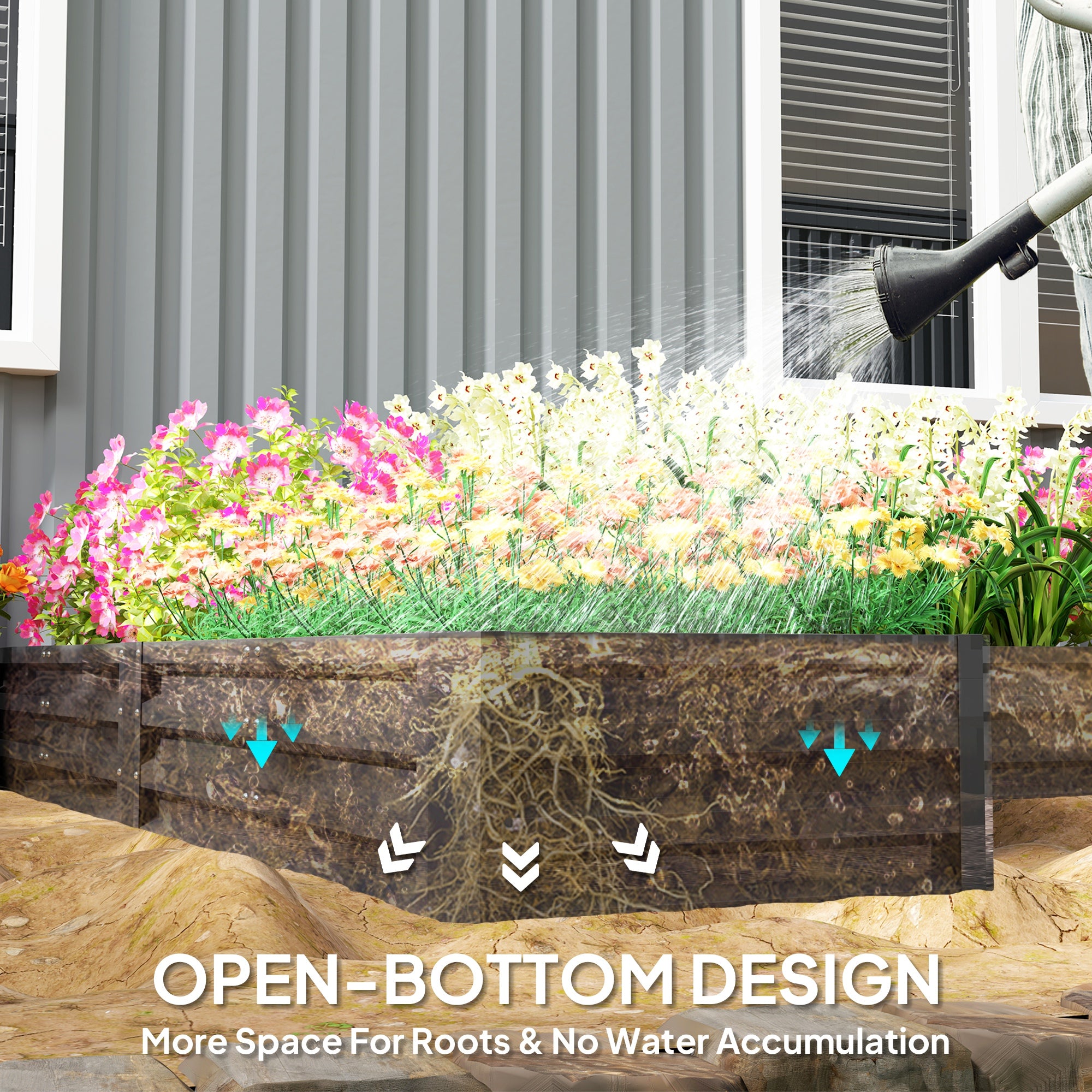 Outsunny 8 x 8ft DIY Raised Garden Bed, Set of 5 Large Steel Box Planters for Outdoor Plants, Vegetables, Flowers, Herbs, Easy Assembly, Dark Grey