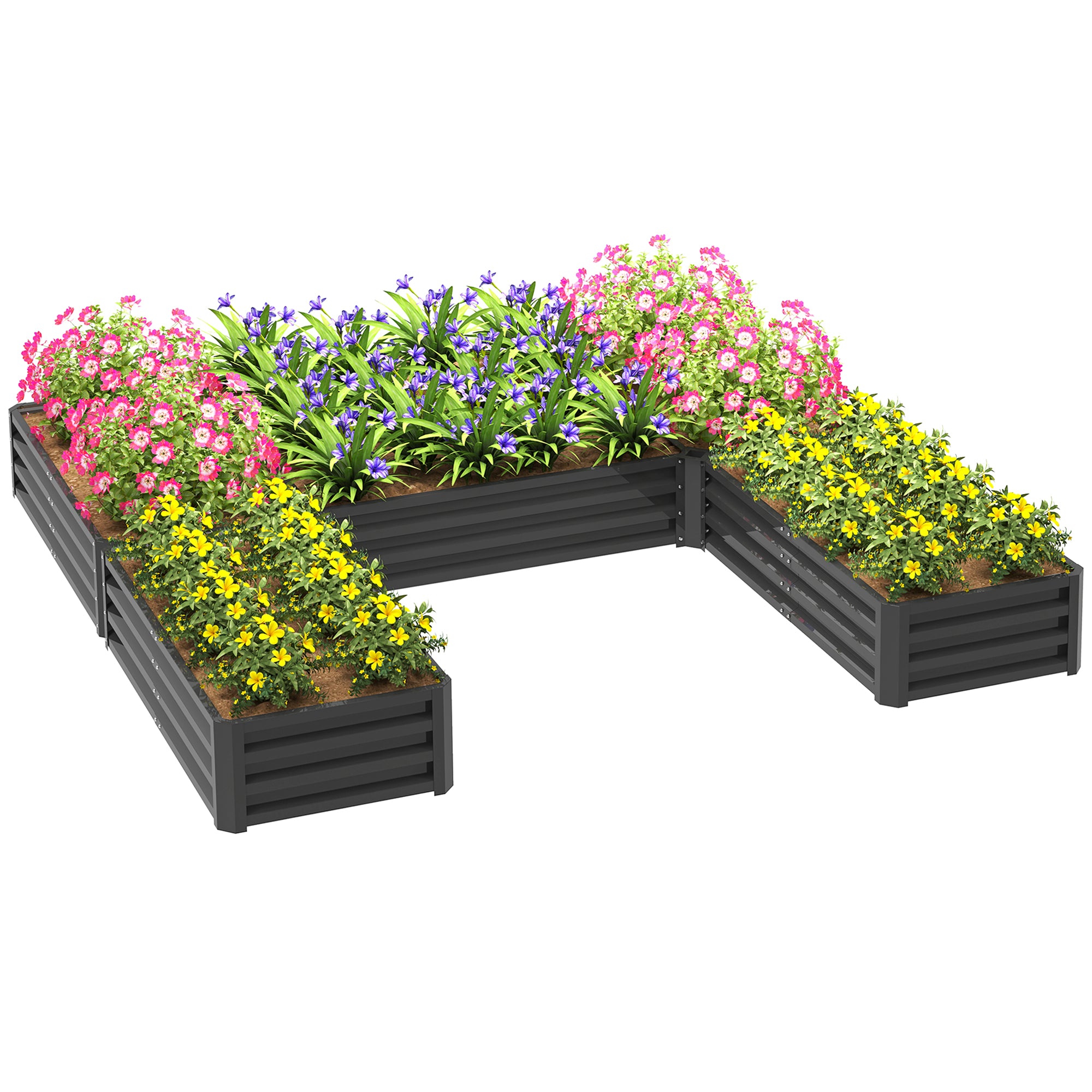 Outsunny 8 x 8ft DIY Raised Garden Bed, Set of 5 Large Steel Box Planters for Outdoor Plants, Vegetables, Flowers, Herbs, Easy Assembly, Dark Grey