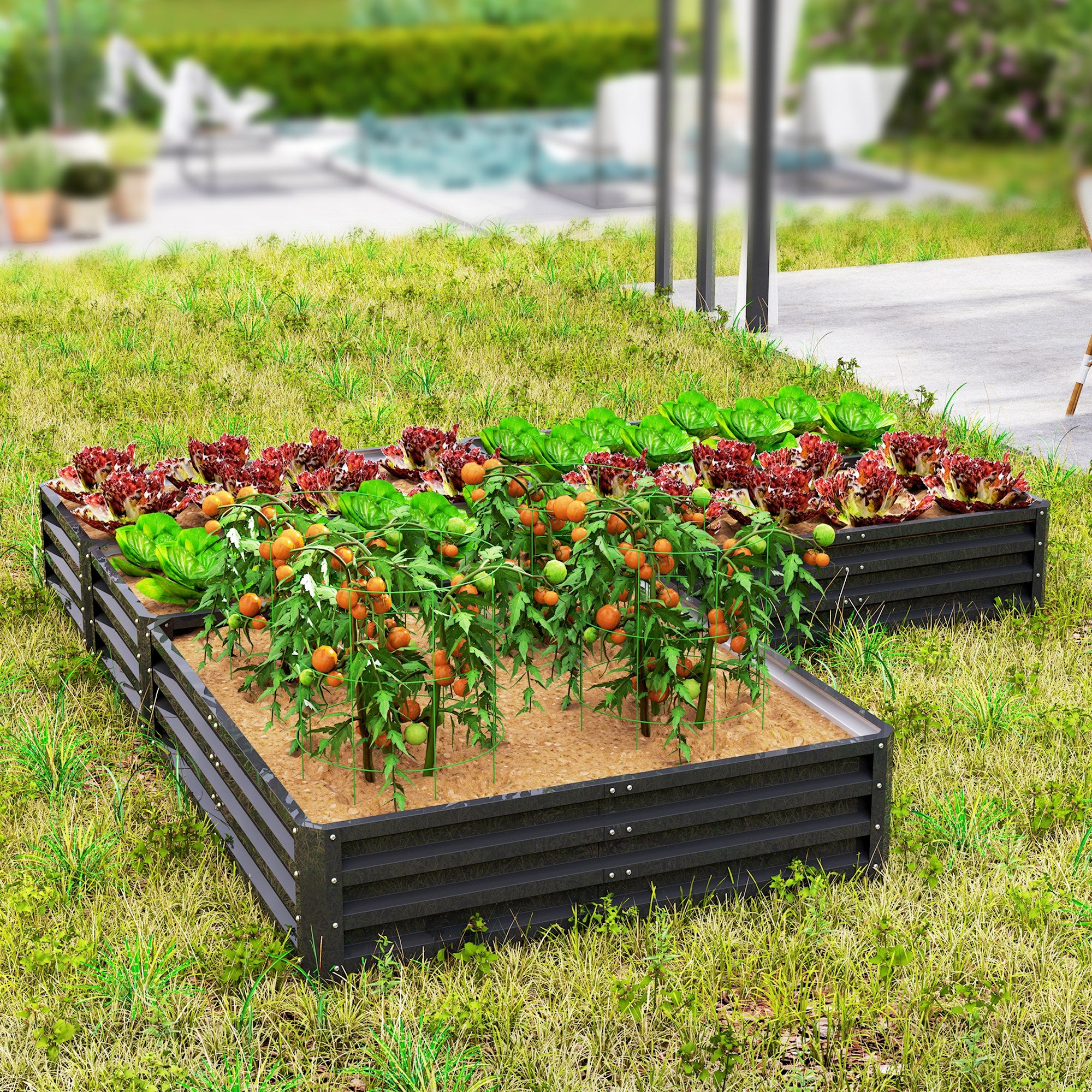 Outsunny 8 x 8ft DIY Raised Garden Bed, Set of 5 Large Steel Box Planters for Outdoor Plants, Vegetables, Flowers, Herbs, Easy Assembly, Dark Grey