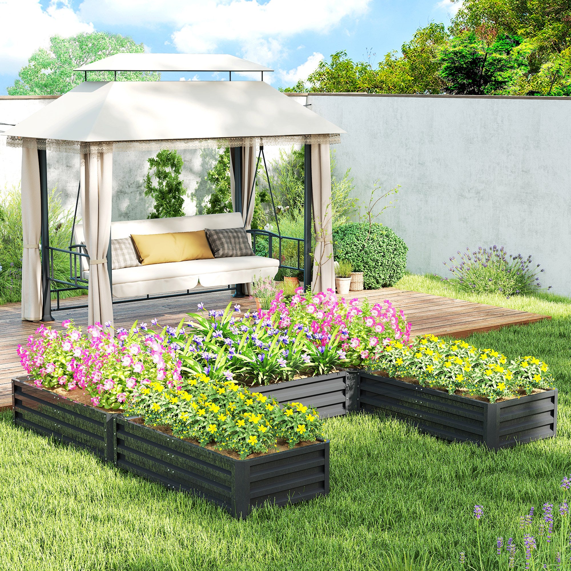 Outsunny 8 x 8ft DIY Raised Garden Bed, Set of 5 Large Steel Box Planters for Outdoor Plants, Vegetables, Flowers, Herbs, Easy Assembly, Dark Grey