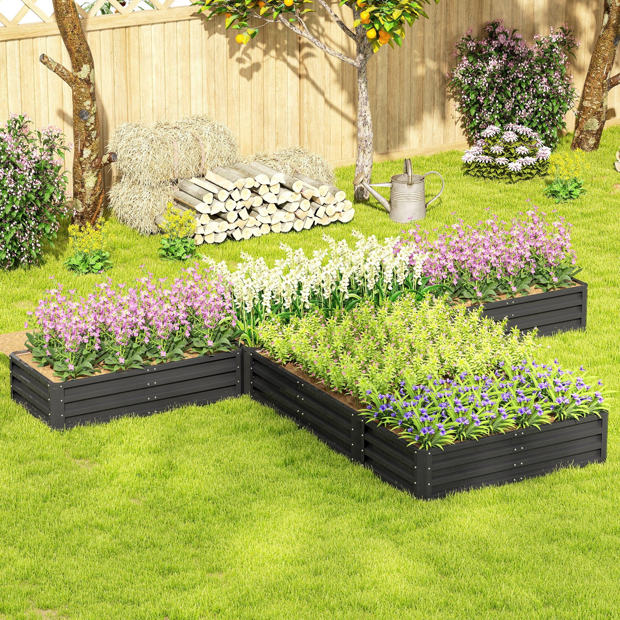Outsunny 8 x 8ft DIY Raised Garden Bed, Set of 5 Large Steel Box Planters for Outdoor Plants, Vegetables, Flowers, Herbs, Easy Assembly, Dark Grey