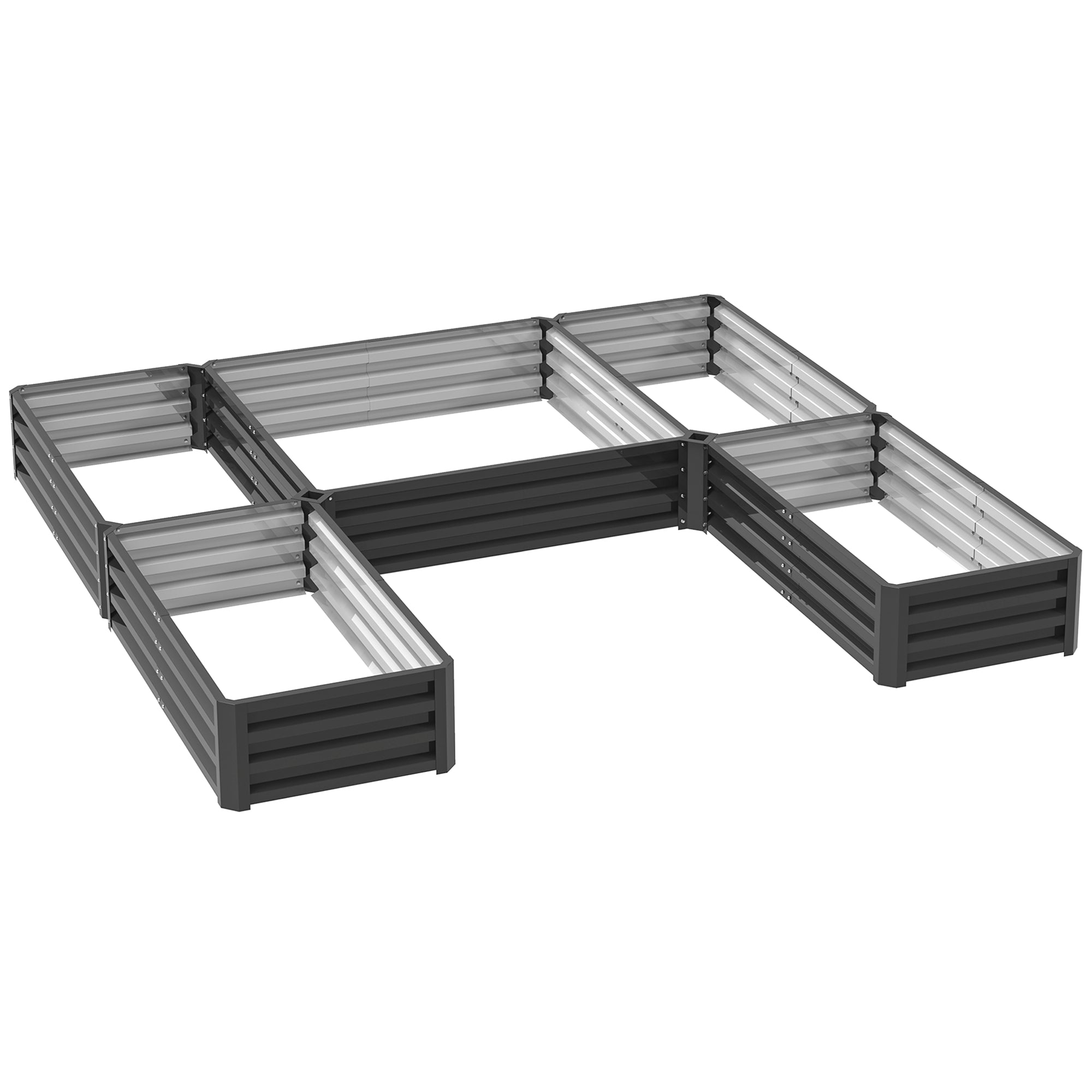 Outsunny 8 x 8ft DIY Raised Garden Bed, Set of 5 Large Steel Box Planters for Outdoor Plants, Vegetables, Flowers, Herbs, Easy Assembly, Dark Grey