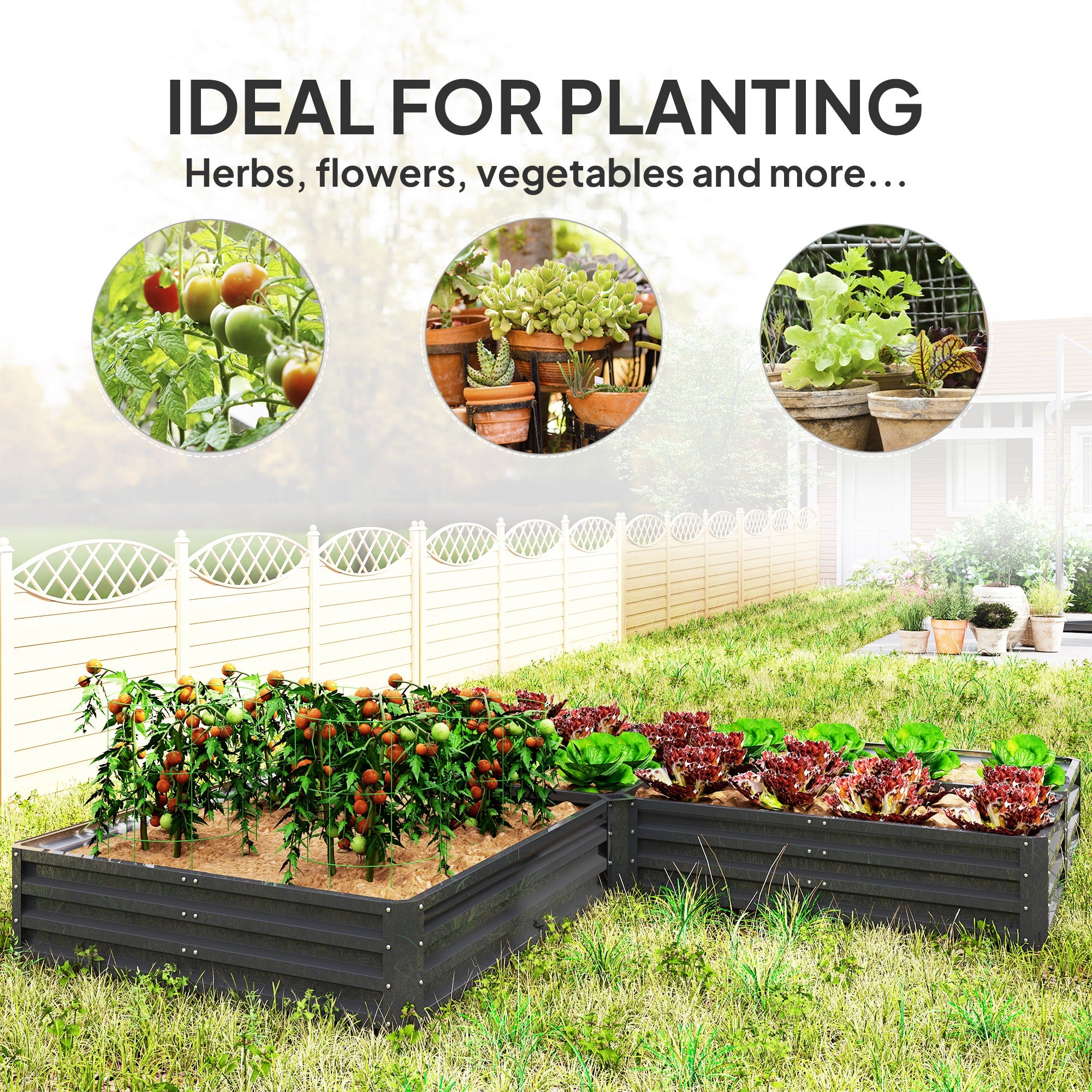 Outsunny 8 x 8ft DIY Raised Garden Bed, Set of 5 Large Steel Box Planters for Outdoor Plants, Vegetables, Flowers, Herbs, Easy Assembly, Dark Grey