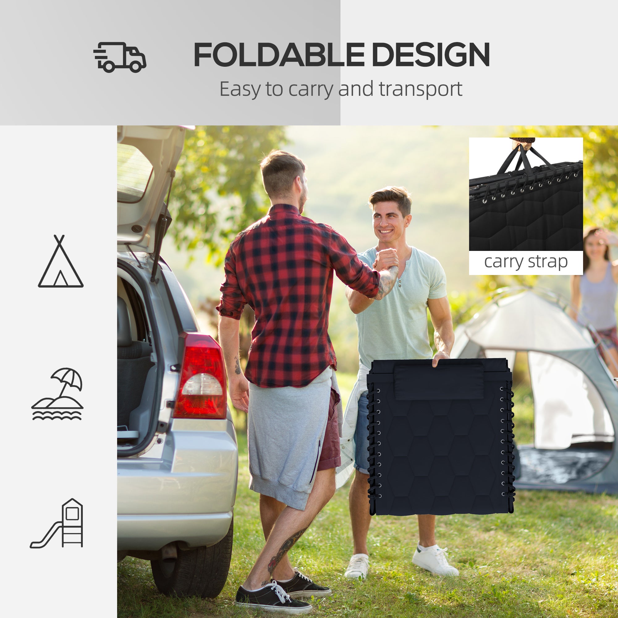 Outsunny Folding Chaise Lounge with 5-level Reclining Back, Outdoor Tanning Chair with Build-in Padded Seat, Outdoor Lounge Chair with Side Pocket, Headrest, Black