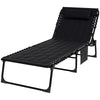 Outsunny Folding Chaise Lounge with 5-level Reclining Back, Outdoor Tanning Chair with Build-in Padded Seat, Outdoor Lounge Chair with Side Pocket, Headrest, Black