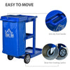 HOMCOM Commercial Janitorial Cart with 3 Tier Shelves Professional Cleaning Trolley with Rubbish Bag and Mop Mount for Hotel, Restaurant, Office, Blue