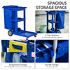 HOMCOM Commercial Janitorial Cart with 3 Tier Shelves Professional Cleaning Trolley with Rubbish Bag and Mop Mount for Hotel, Restaurant, Office, Blue