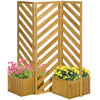Outsunny Freestanding Outdoor Privacy Screen with 4 Self-Draining Raised Garden Beds, 3 Hinged Privacy Panels and for Hot Tub, Pool, Patio, Backyard, Deck, Brown