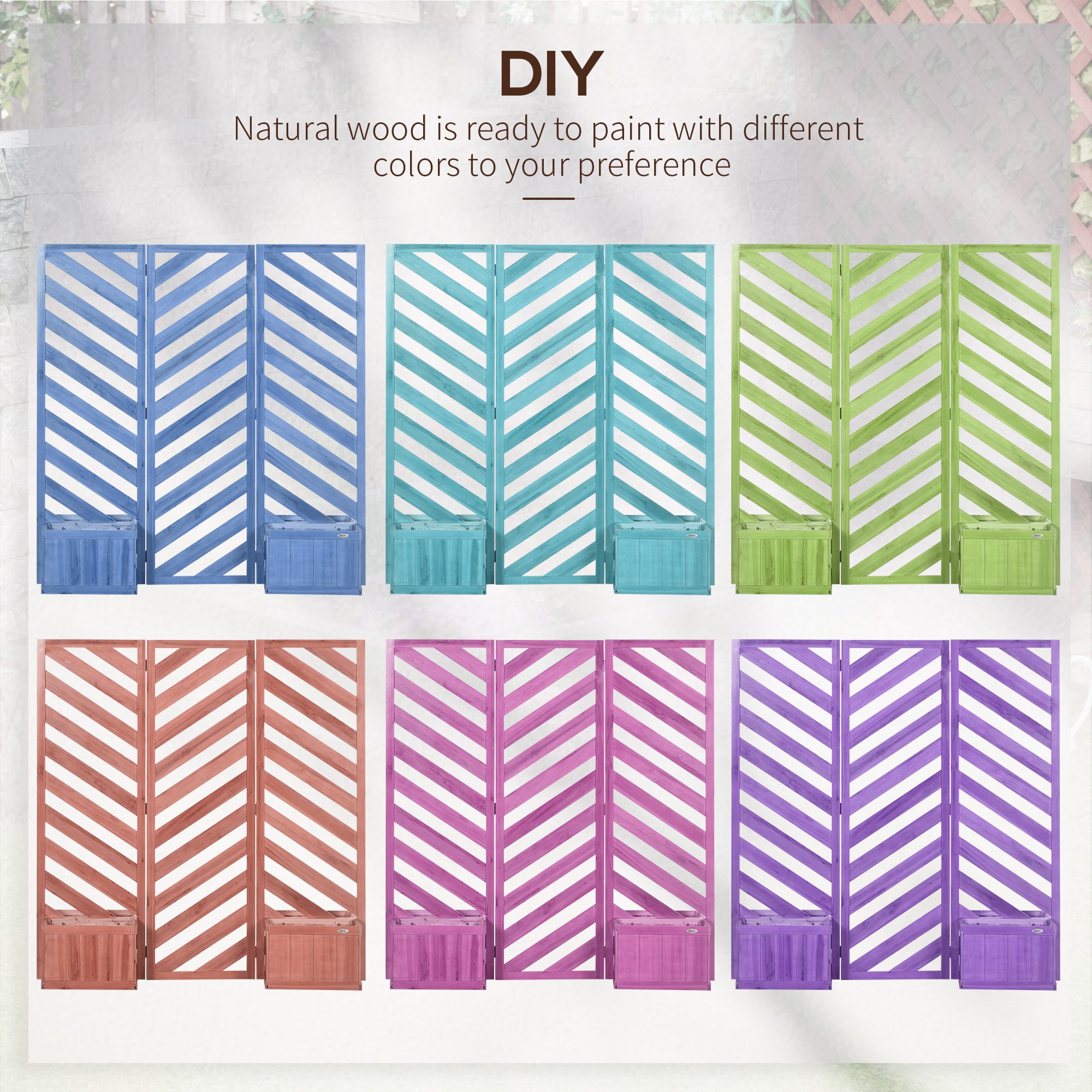 Outsunny Freestanding Outdoor Privacy Screen with 4 Self-Draining Raised Garden Beds, 3 Hinged Privacy Panels and for Hot Tub, Pool, Patio, Backyard, Deck, Brown