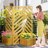 Outsunny Freestanding Outdoor Privacy Screen with 4 Self-Draining Raised Garden Beds, 3 Hinged Privacy Panels and for Hot Tub, Pool, Patio, Backyard, Deck, Brown