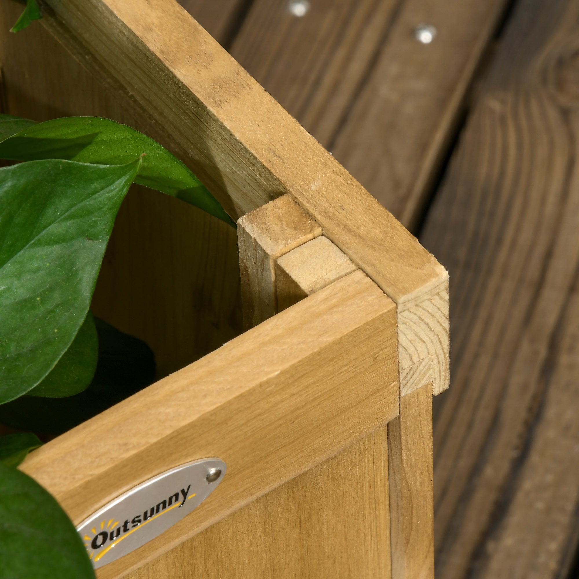 Outsunny Freestanding Outdoor Privacy Screen with 4 Self-Draining Raised Garden Beds, 3 Hinged Privacy Panels and for Hot Tub, Pool, Patio, Backyard, Deck, Brown