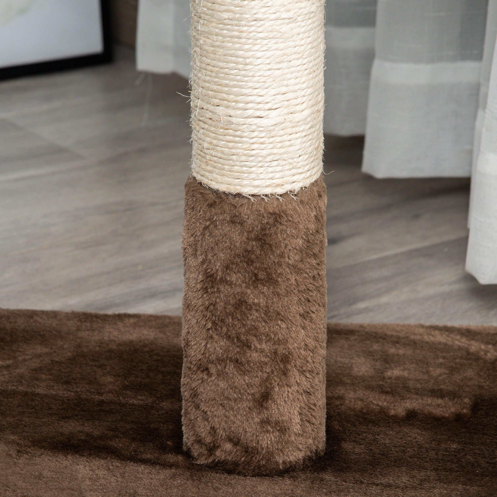 PawHut Small Cat Tree for Indoor Cats with Sisal Scratching Post Kitten Bed Cushion Ball Toy, Brown, 45x45x70 cm