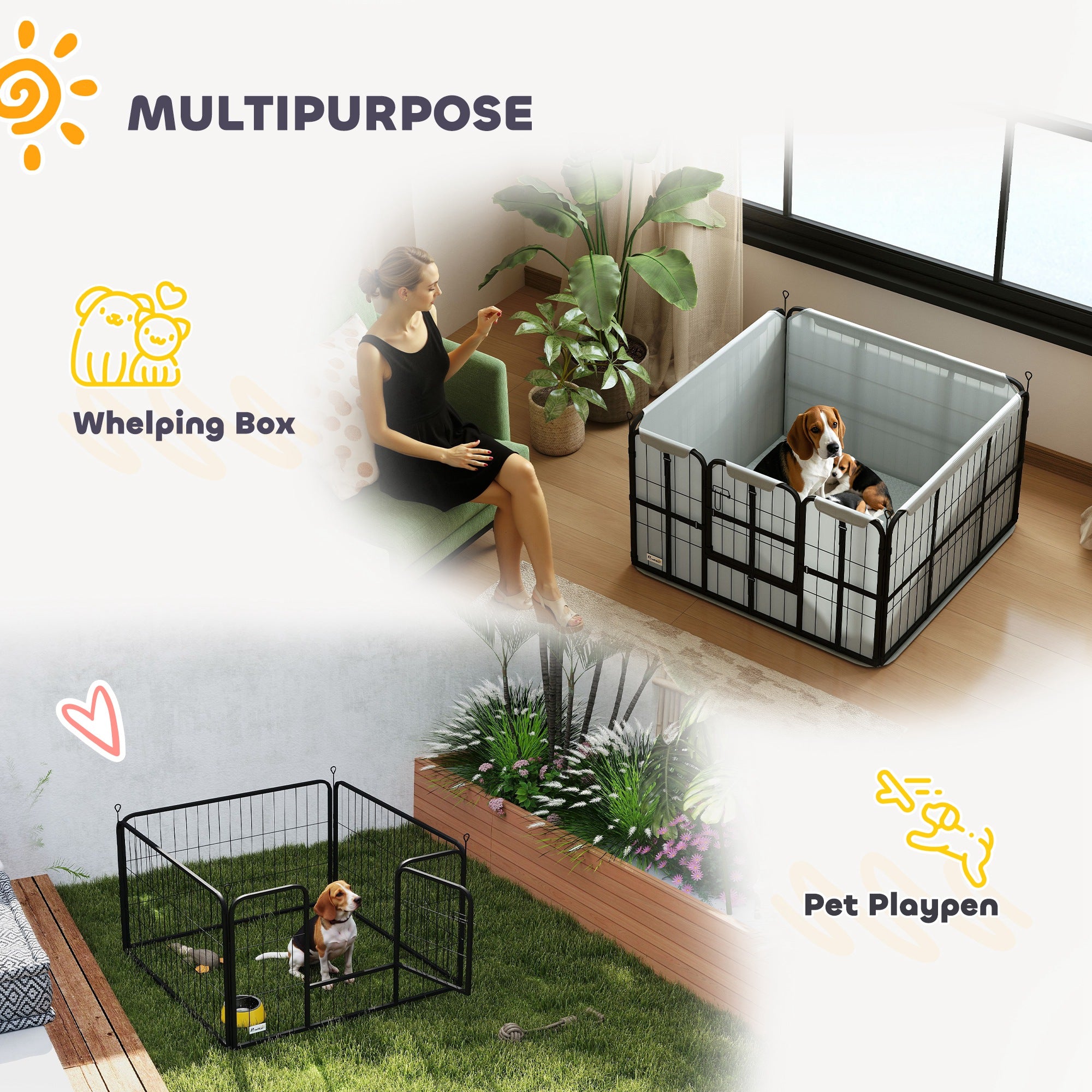 PawHut Whelping Box for Dogs and Puppies, 4 Panel Whelping Pen with Washable Whelping Pad, Windproof Cloth, Lockable Door, Dog Playpen for Indoor Outdoor, for Small & Medium Dogs, 102 x 102 x 60cm