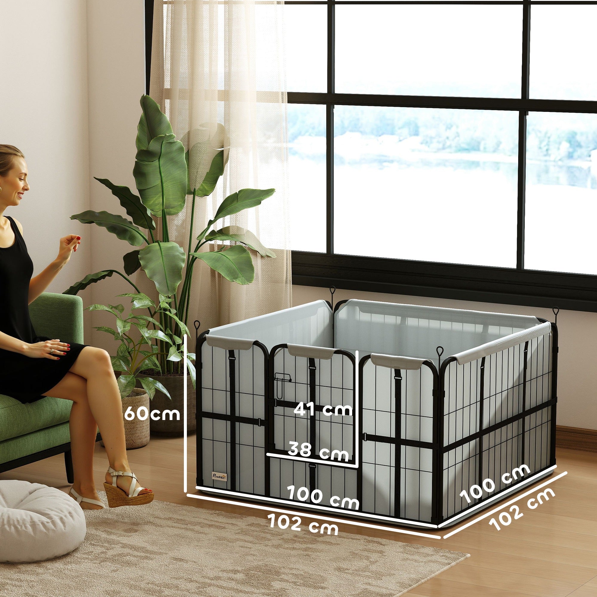 PawHut Whelping Box for Dogs and Puppies, 4 Panel Whelping Pen with Washable Whelping Pad, Windproof Cloth, Lockable Door, Dog Playpen for Indoor Outdoor, for Small & Medium Dogs, 102 x 102 x 60cm