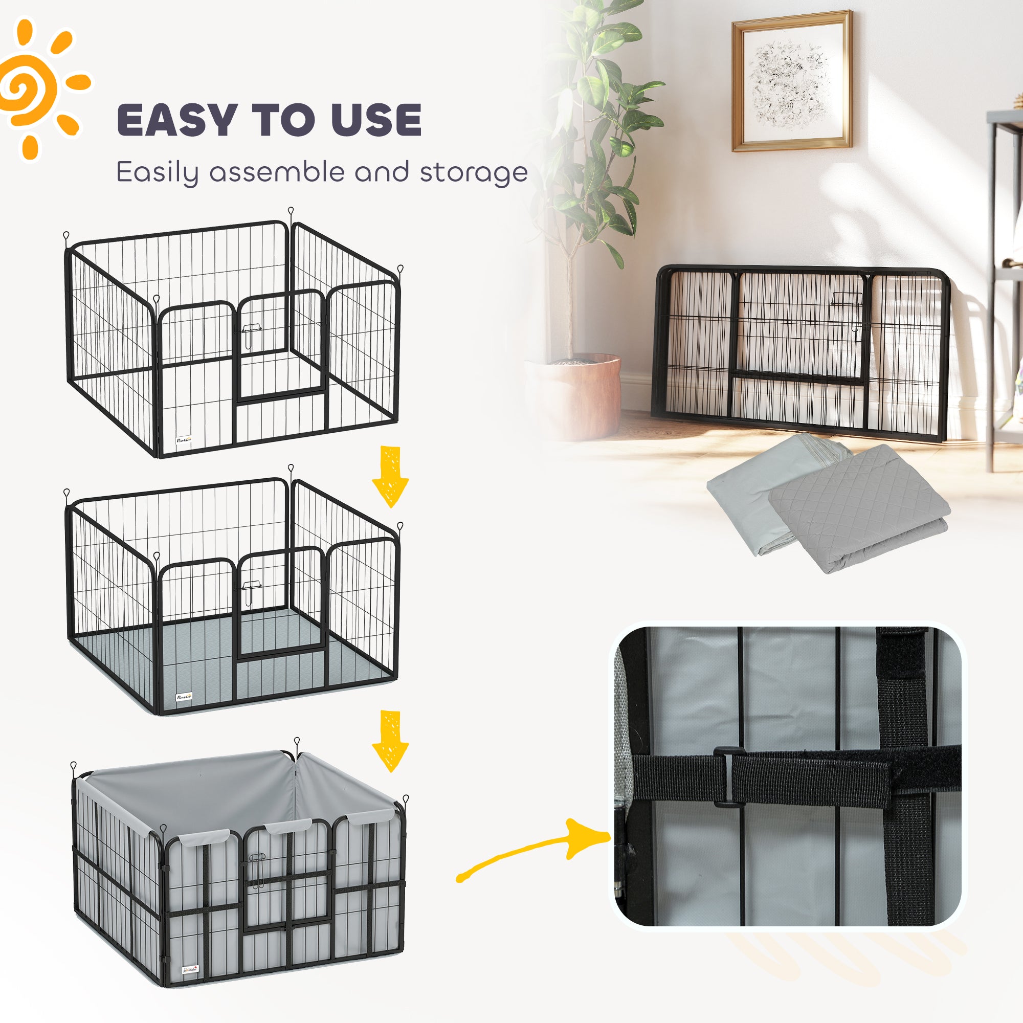 PawHut Whelping Box for Dogs and Puppies, 4 Panel Whelping Pen with Washable Whelping Pad, Windproof Cloth, Lockable Door, Dog Playpen for Indoor Outdoor, for Small & Medium Dogs, 102 x 102 x 60cm