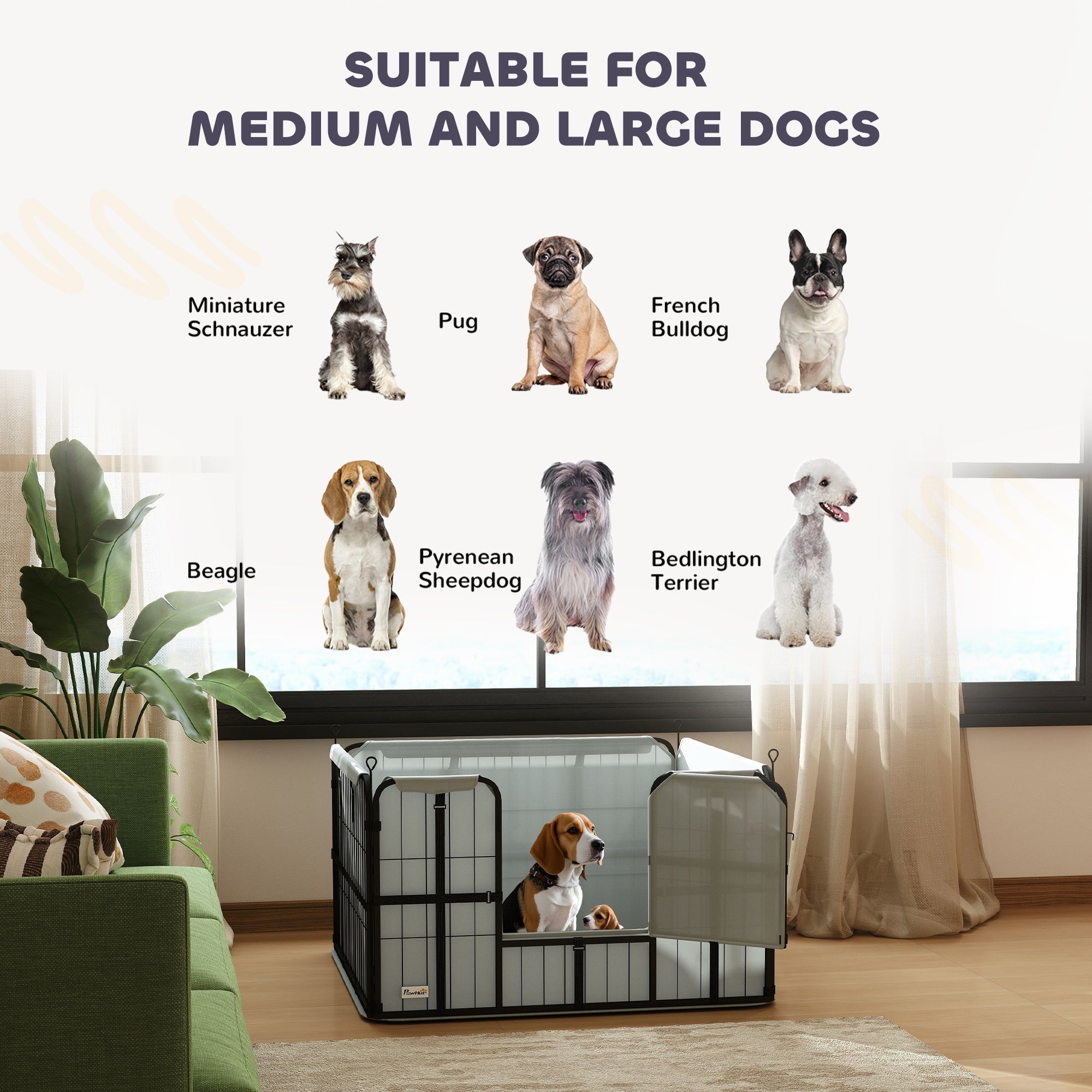 PawHut Whelping Box for Dogs and Puppies, 4 Panel Whelping Pen with Washable Whelping Pad, Windproof Cloth, Lockable Door, Dog Playpen for Indoor Outdoor, for Small & Medium Dogs, 102 x 102 x 60cm