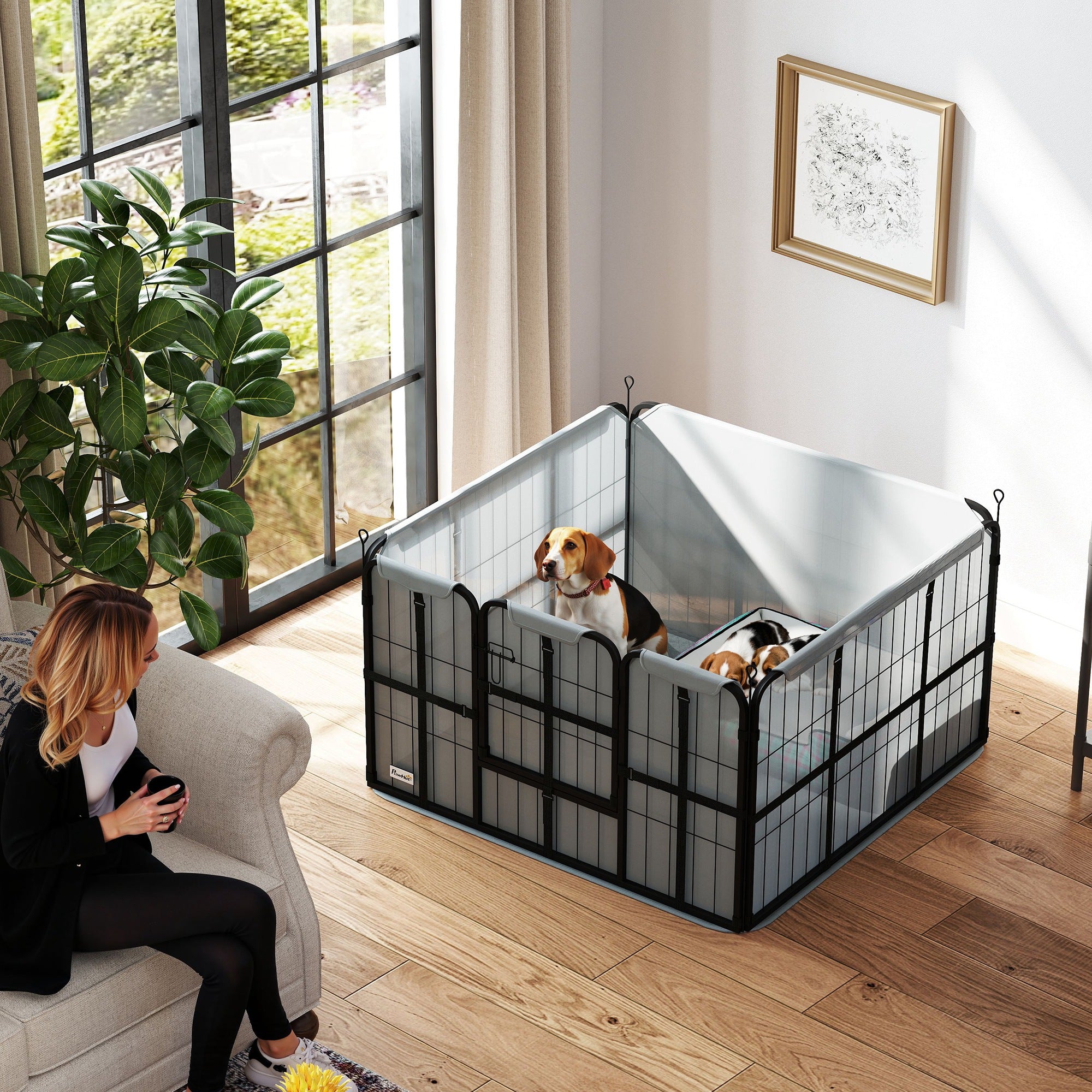 PawHut Whelping Box for Dogs and Puppies, 4 Panel Whelping Pen with Washable Whelping Pad, Windproof Cloth, Lockable Door, Dog Playpen for Indoor Outdoor, for Small & Medium Dogs, 102 x 102 x 60cm