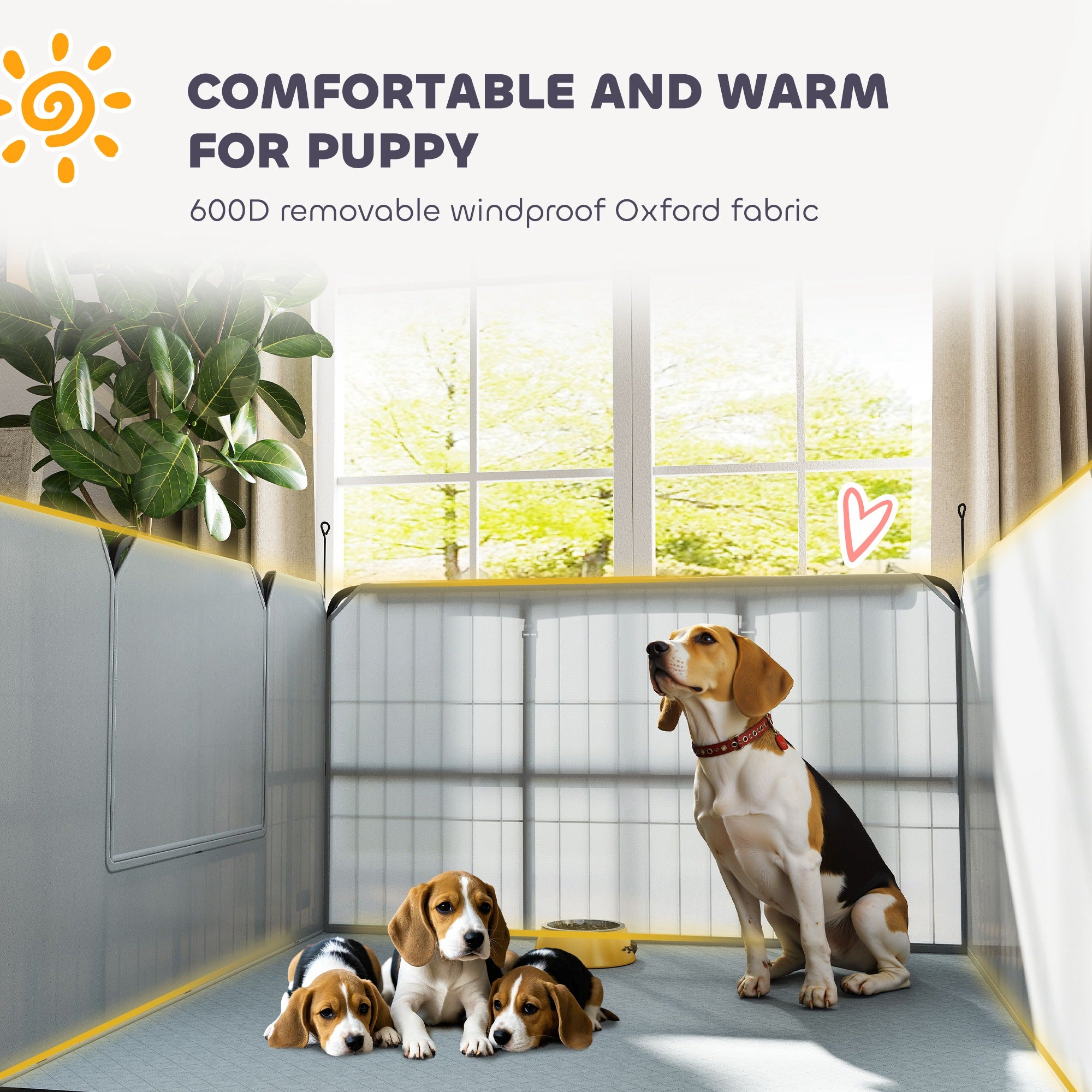 PawHut Whelping Box for Dogs and Puppies, 4 Panel Whelping Pen with Washable Whelping Pad, Windproof Cloth, Lockable Door, Dog Playpen for Indoor Outdoor, for Small & Medium Dogs, 102 x 102 x 60cm