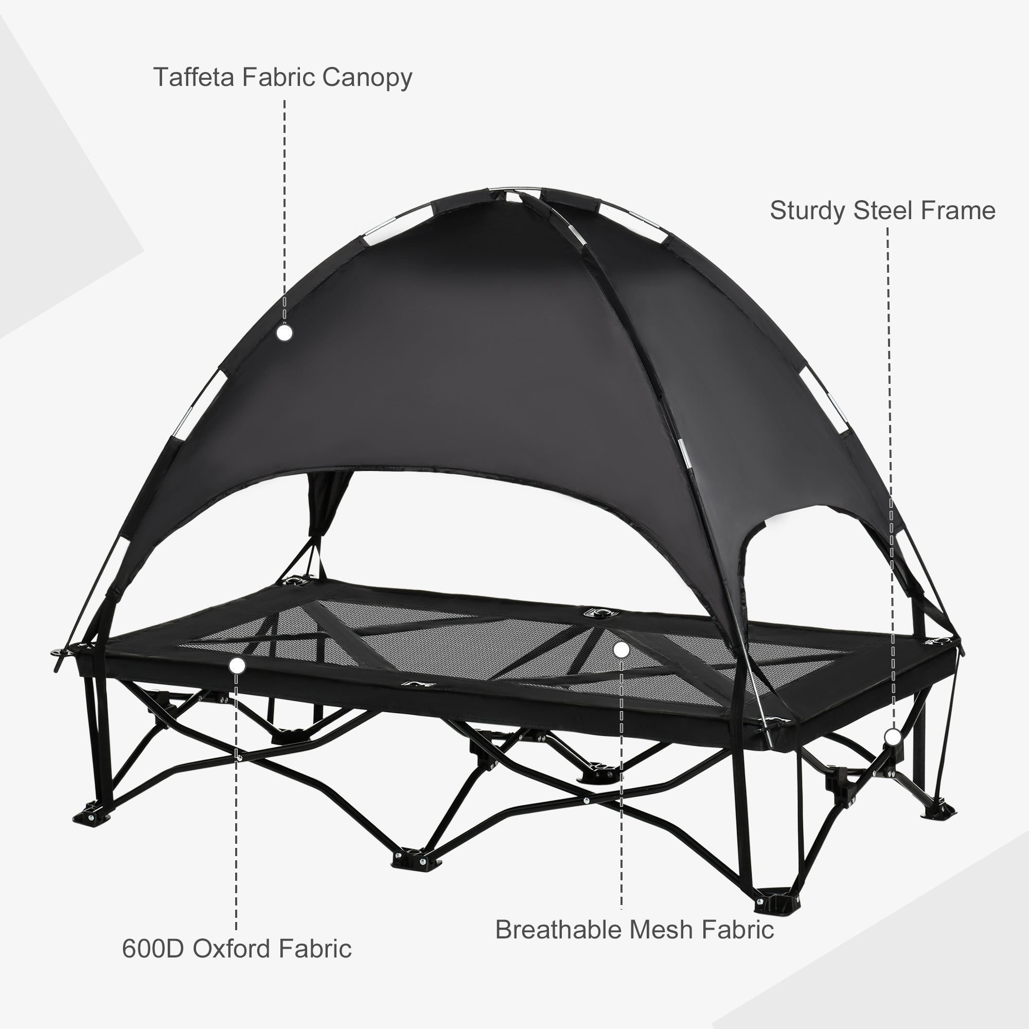 PawHut Elevated Pet Cot with Removable Canopy Shade UV Protection Portable Foldable Raised Bed Cot Carry Bag for Large and Medium-sized Dogs Indoor Outdoor Black