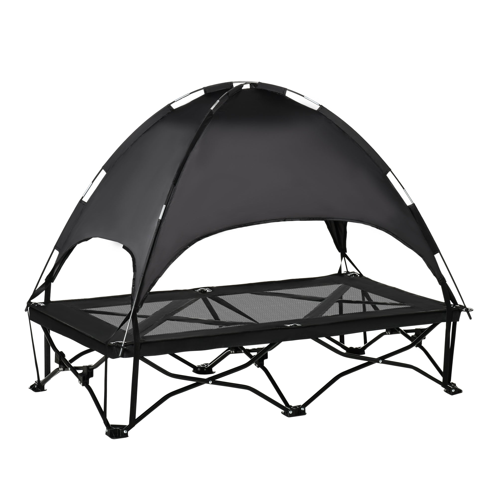 PawHut Elevated Pet Cot with Removable Canopy Shade UV Protection Portable Foldable Raised Bed Cot Carry Bag for Large and Medium-sized Dogs Indoor Outdoor Black