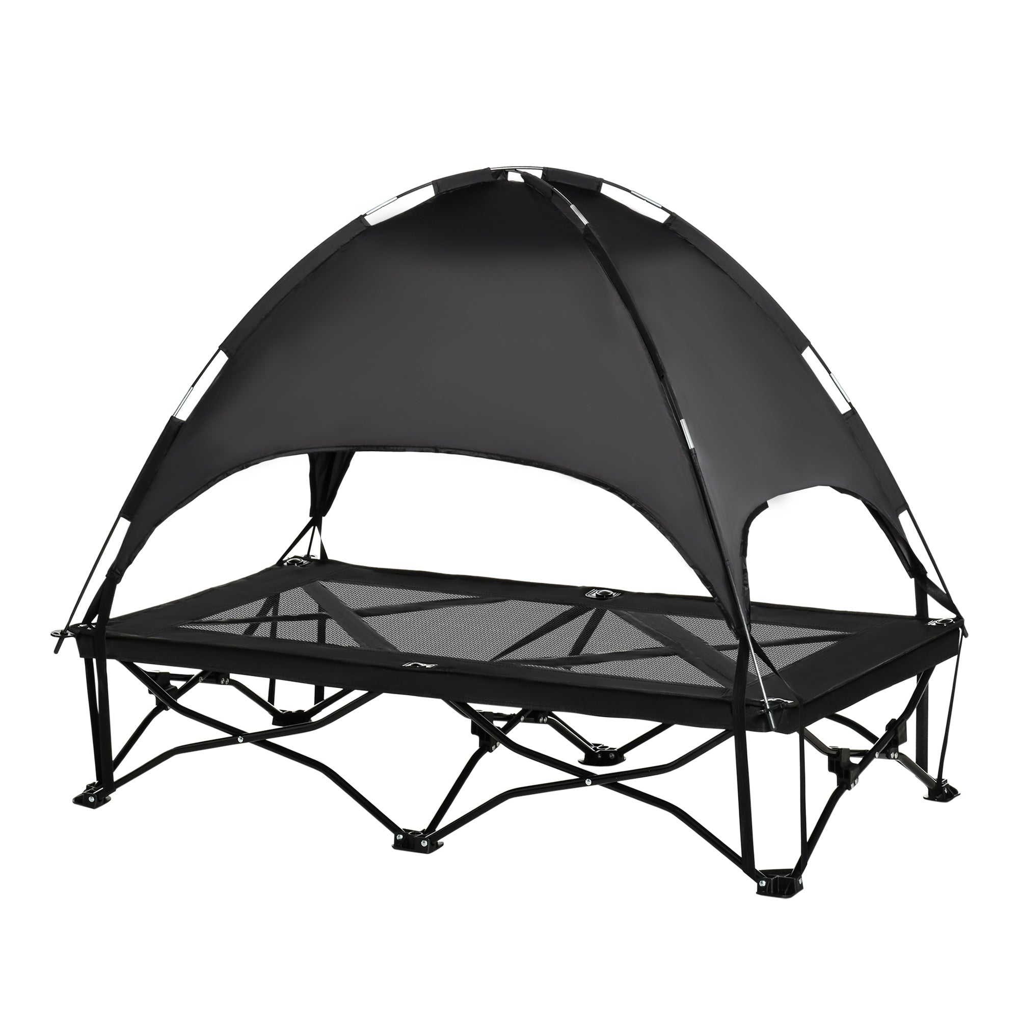 PawHut Elevated Dog Bed with Removable Canopy, Foldable Raised Pet Cot with Carry Bag, Ventilated Cooling Pet Bed for Medium, Large and Extra Large Dogs, Black