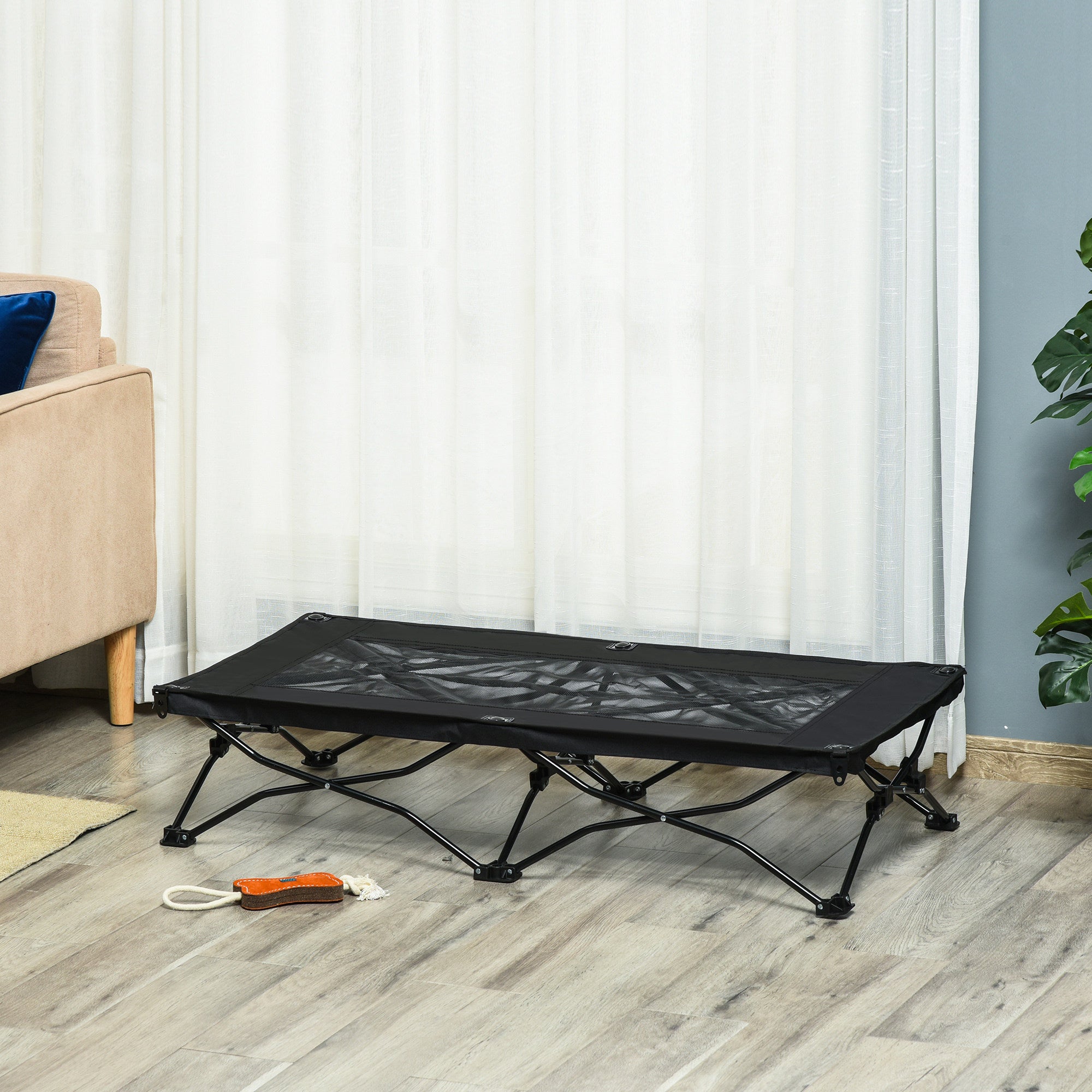 PawHut Elevated Dog Bed with Removable Canopy, Foldable Raised Pet Cot with Carry Bag, Ventilated Cooling Pet Bed for Medium, Large and Extra Large Dogs, Black