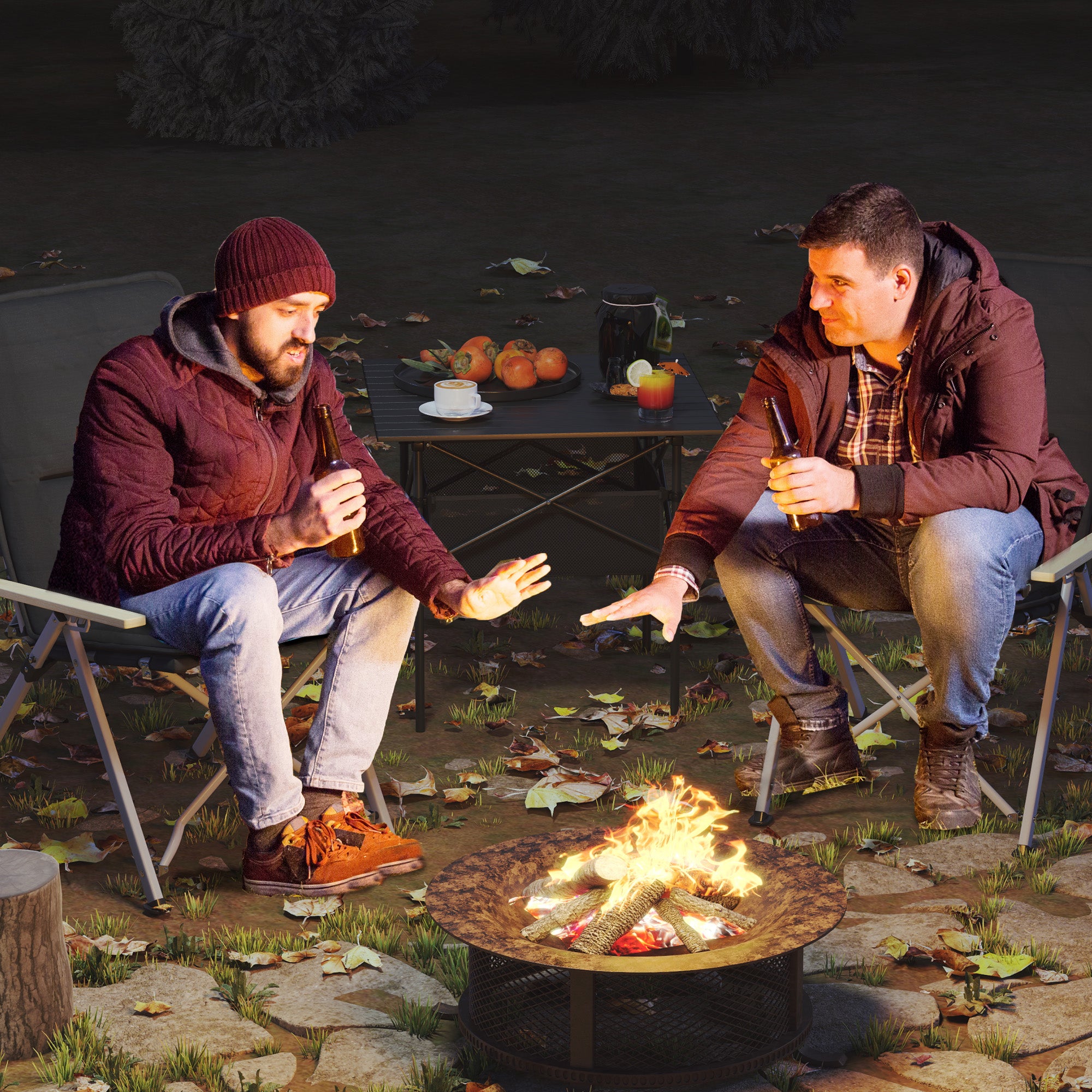 Outsunny Folding Camping Chairs 2 Pack, Portable Adjustable Camp Chair with Padded Seat and Carry Bag, Outdoor High Back Recliner for Hiking, Fishing, Beach, Picnic and Lawn, Black