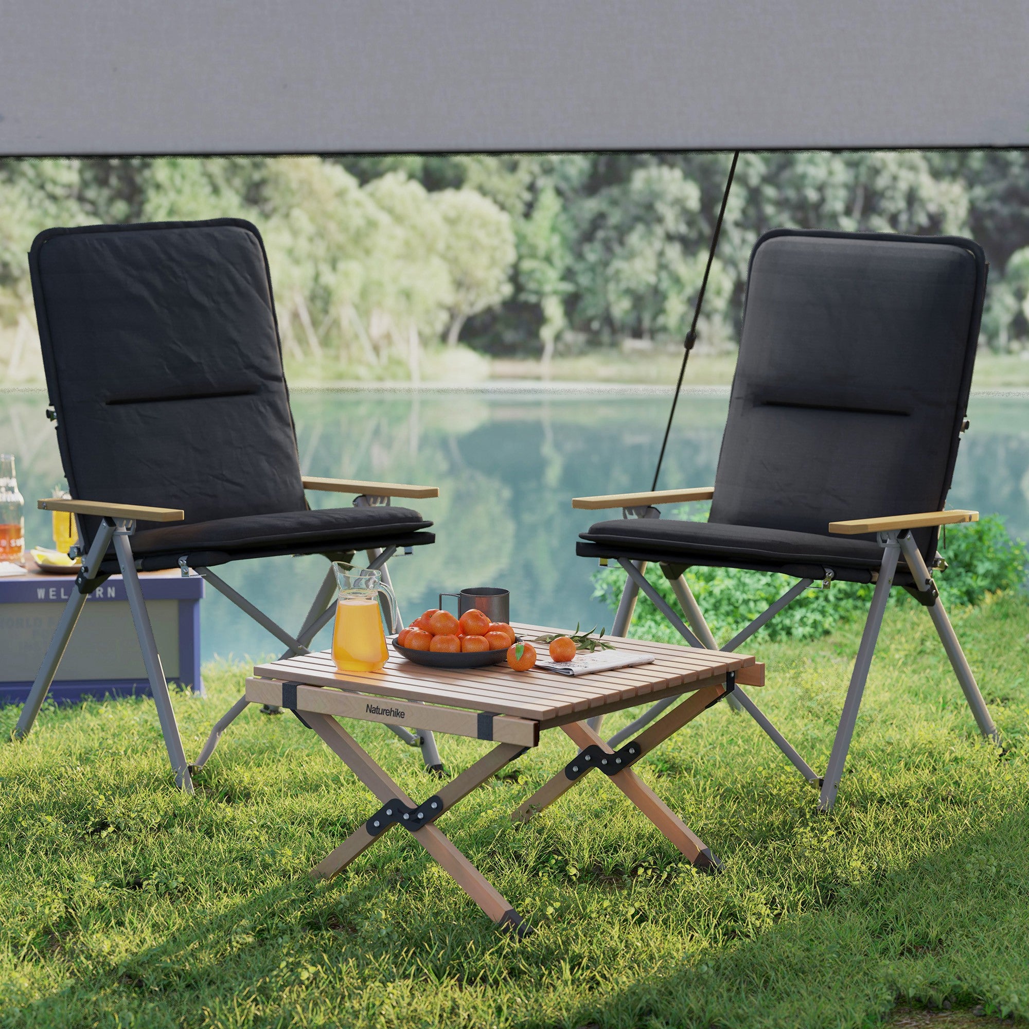 Outsunny Folding Camping Chairs 2 Pack, Portable Adjustable Camp Chair with Padded Seat and Carry Bag, Outdoor High Back Recliner for Hiking, Fishing, Beach, Picnic and Lawn, Black