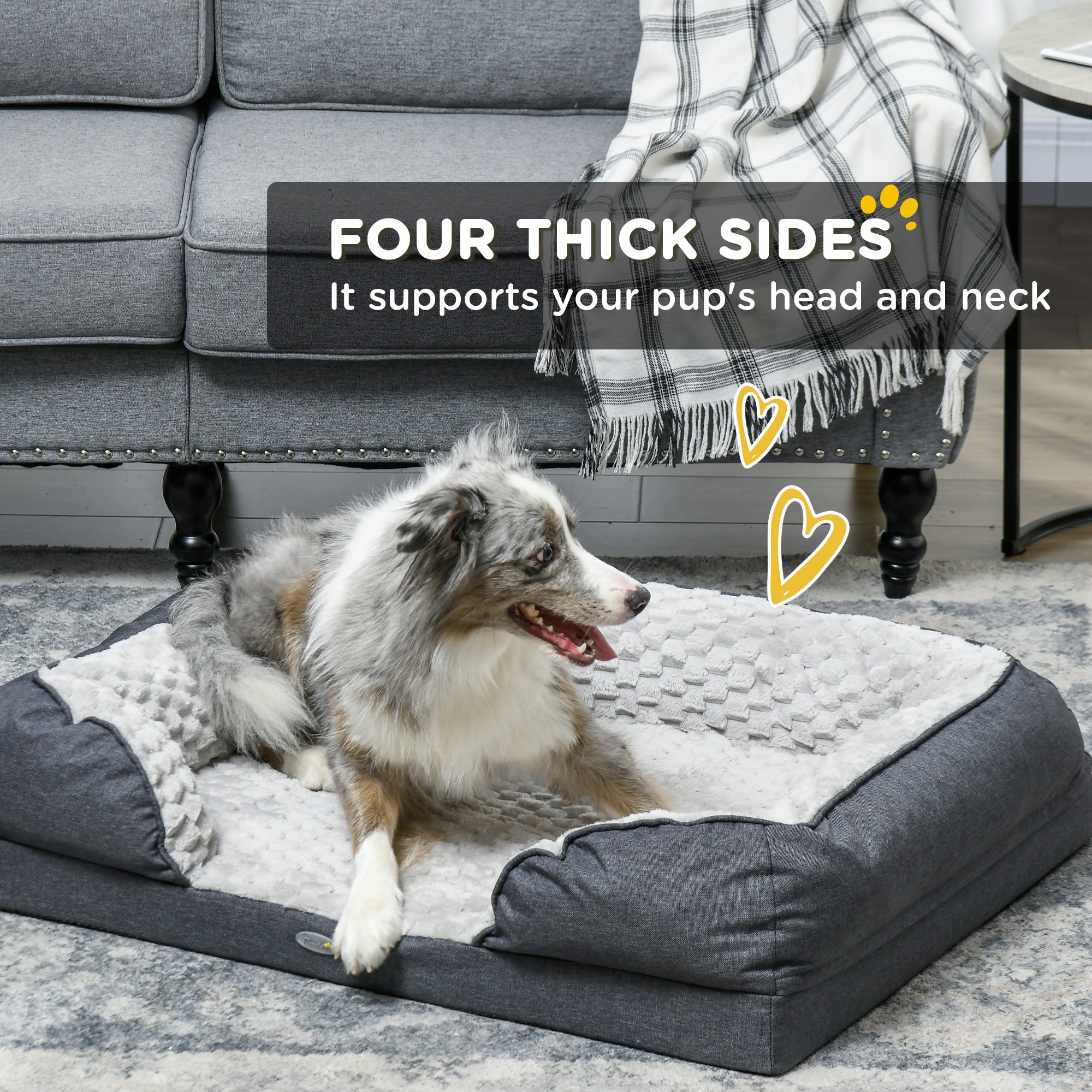 PawHut Dog Sofa Bed Pet Bed Dog Mattress with Removable Washable Cover, Anti-Slip Bottom, for Medium Sized Dogs, 90L x 69W x 21Hcm - Charcoal Grey