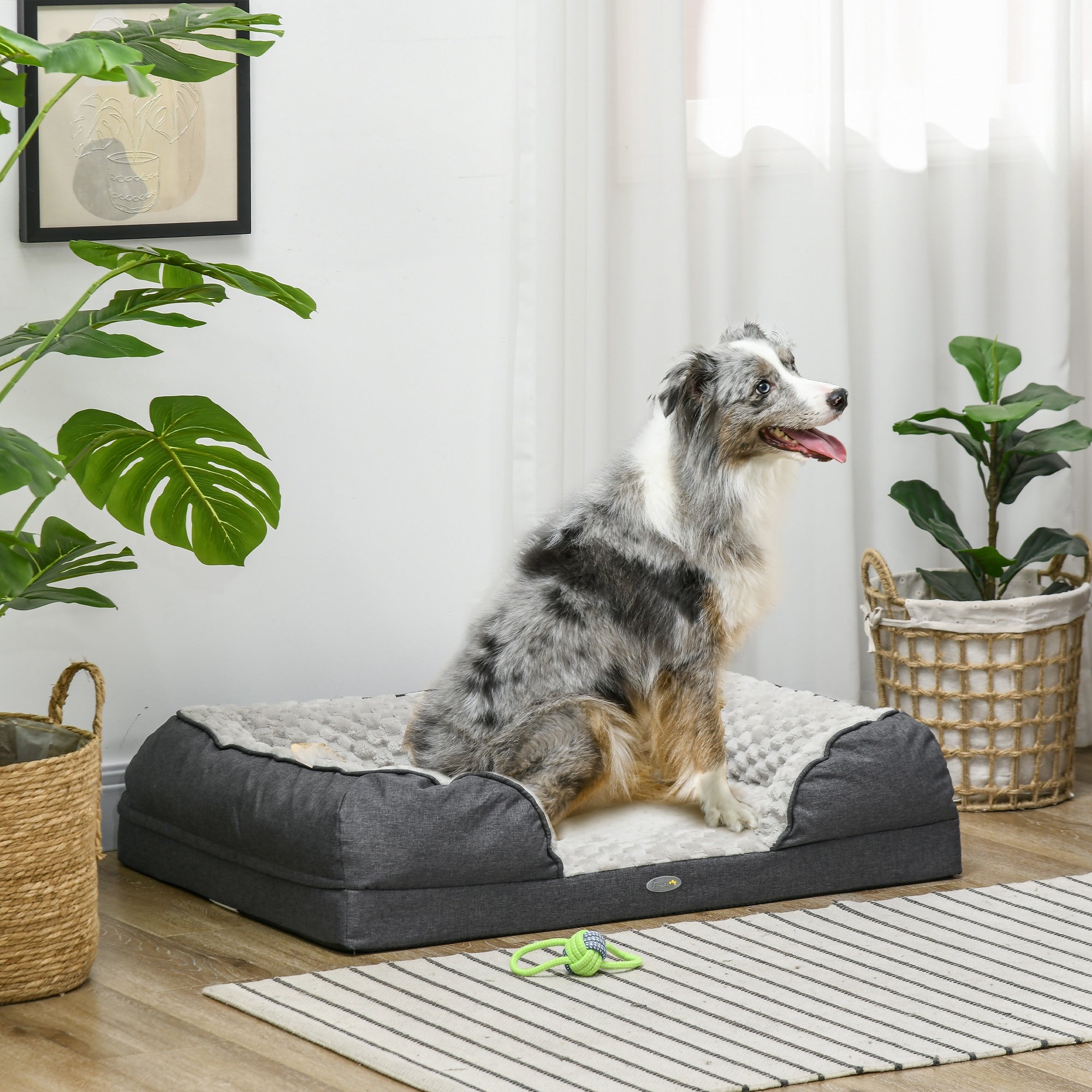 PawHut Dog Sofa Bed Pet Bed Dog Mattress with Removable Washable Cover, Anti-Slip Bottom, for Medium Sized Dogs, 90L x 69W x 21Hcm - Charcoal Grey