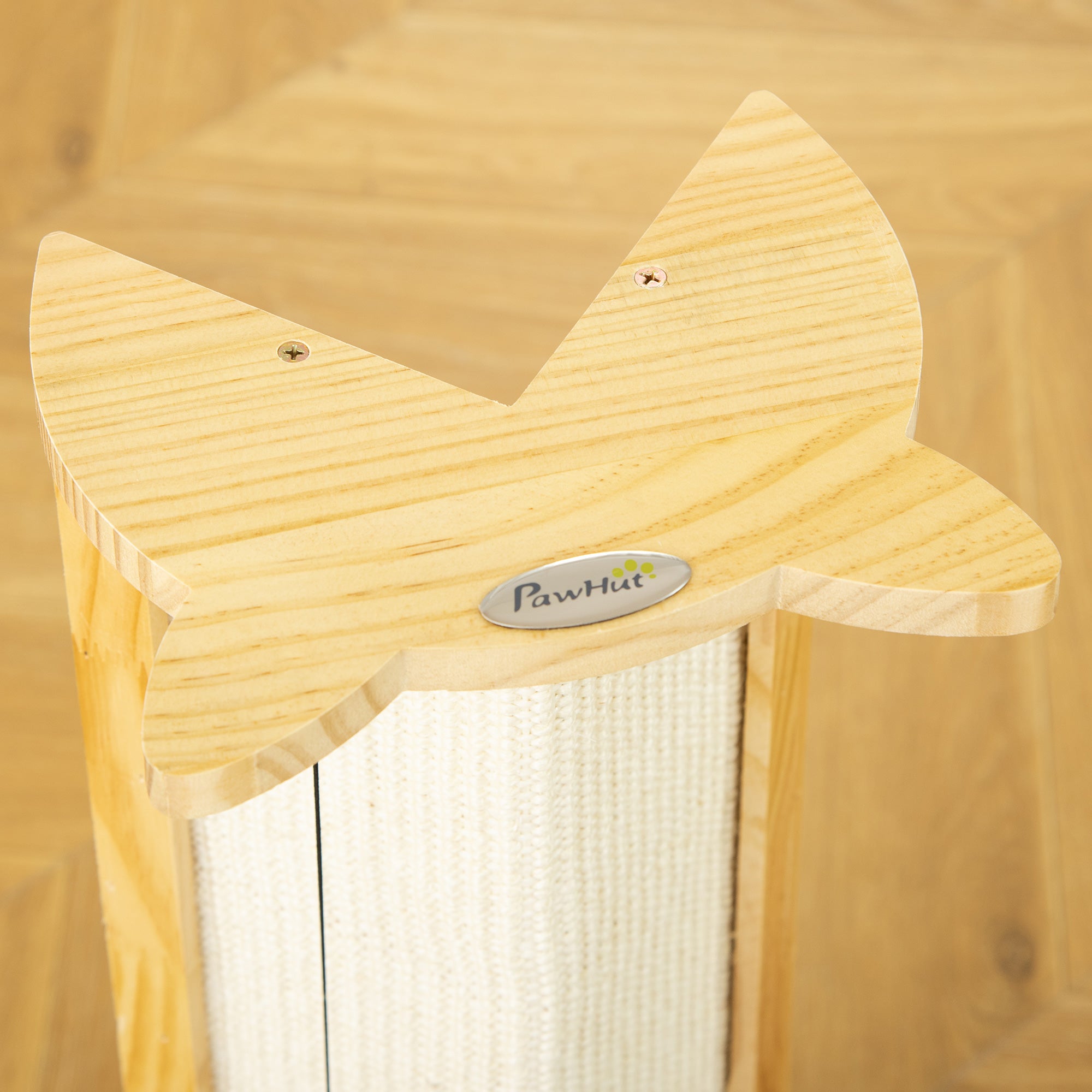 PawHut Sisal Cat Scratching Post, Cute Cat Scratcher with Hanging Funny Toy, 90° Angle for Wall Table Corners, Natural