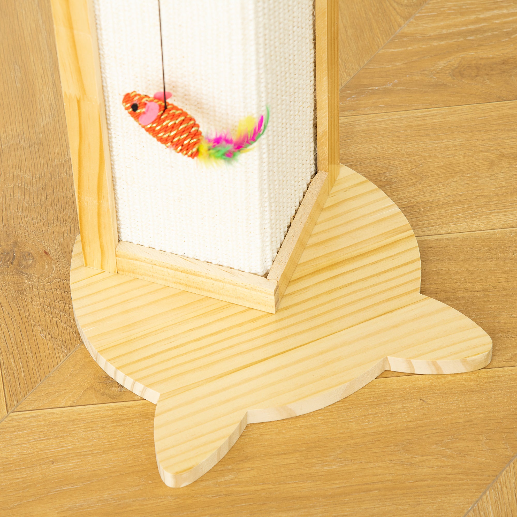 PawHut Sisal Cat Scratching Post, Cute Cat Scratcher with Hanging Funny Toy, 90° Angle for Wall Table Corners, Natural