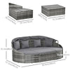 Outsunny 4 Pieces Rattan Daybed Patio PE Wicker Round Furniture Outdoor Rattan Garden Lounge Sofa Sets Sectional Conversation Set with Canopy, Cushions, & Pillows, Grey