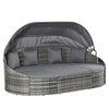 Outsunny 4 Pieces Rattan Daybed Patio PE Wicker Round Furniture Outdoor Rattan Garden Lounge Sofa Sets Sectional Conversation Set with Canopy, Cushions, & Pillows, Grey