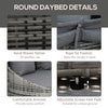 Outsunny 4 Pieces Rattan Daybed Patio PE Wicker Round Furniture Outdoor Rattan Garden Lounge Sofa Sets Sectional Conversation Set with Canopy, Cushions, & Pillows, Grey