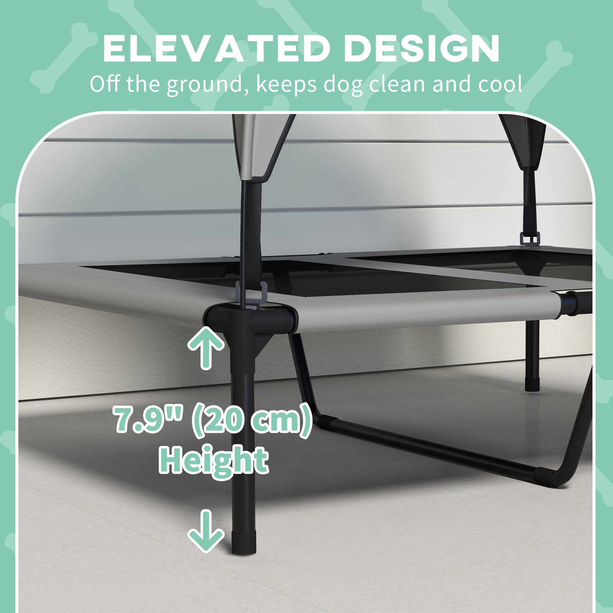 PawHut Elevated Dog Bed with Canopy, Cooling Dog Cot Bed for Camping, Portable Raised Pet Cot with Washable Breathable Mesh, for Indoor Outdoor, M & L Dogs, 36" x 30" x 35", Grey