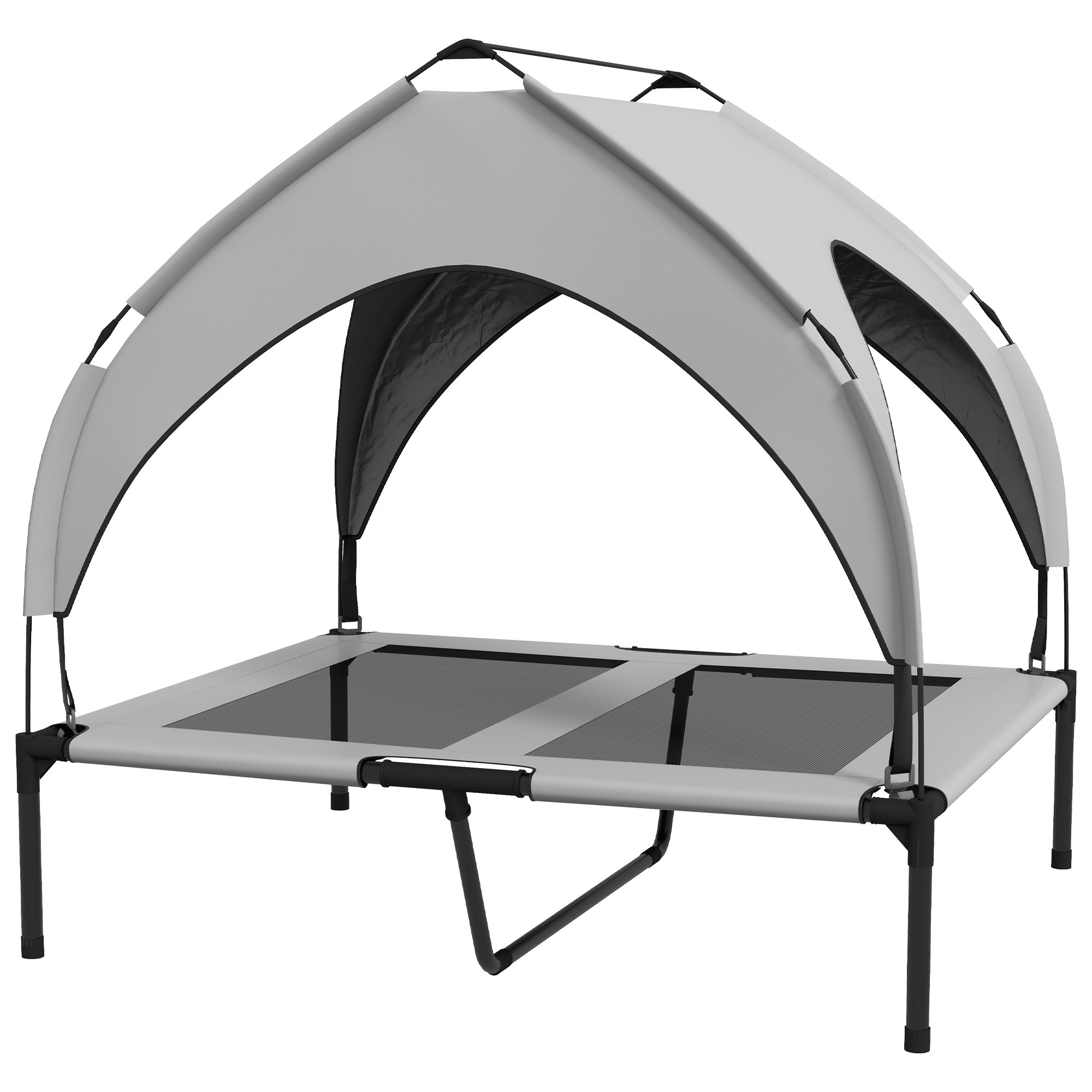 PawHut Cooling Raised Dog Bed, Elevated Pet Bed with Breathable Mesh, UV Protection Canopy, Foot Pads, for Indoor Outdoor, Medium, Large Dogs, 91 x 76 x 89cm - Light Grey