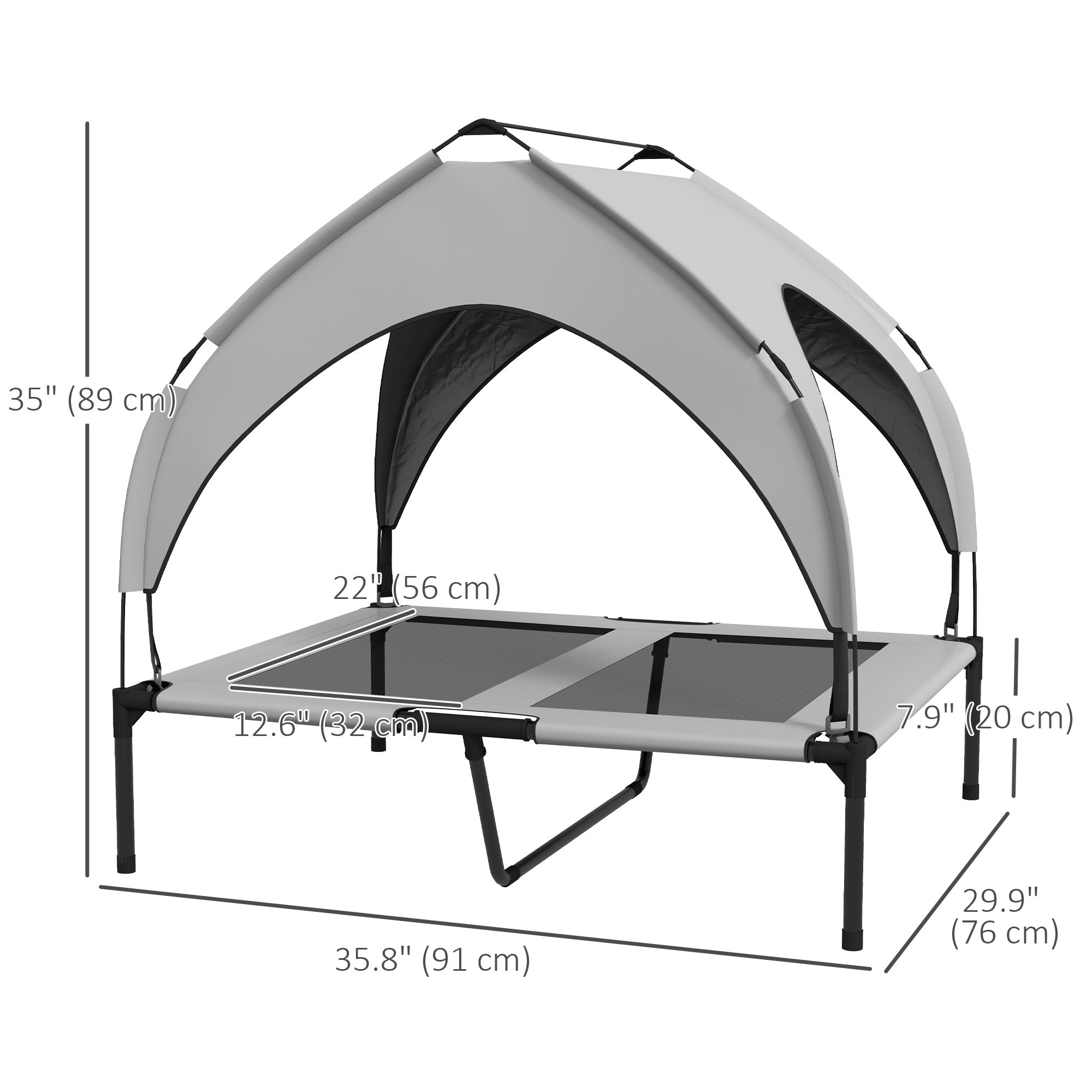 PawHut Elevated Dog Bed with Canopy, Cooling Dog Cot Bed for Camping, Portable Raised Pet Cot with Washable Breathable Mesh, for Indoor Outdoor, M & L Dogs, 36