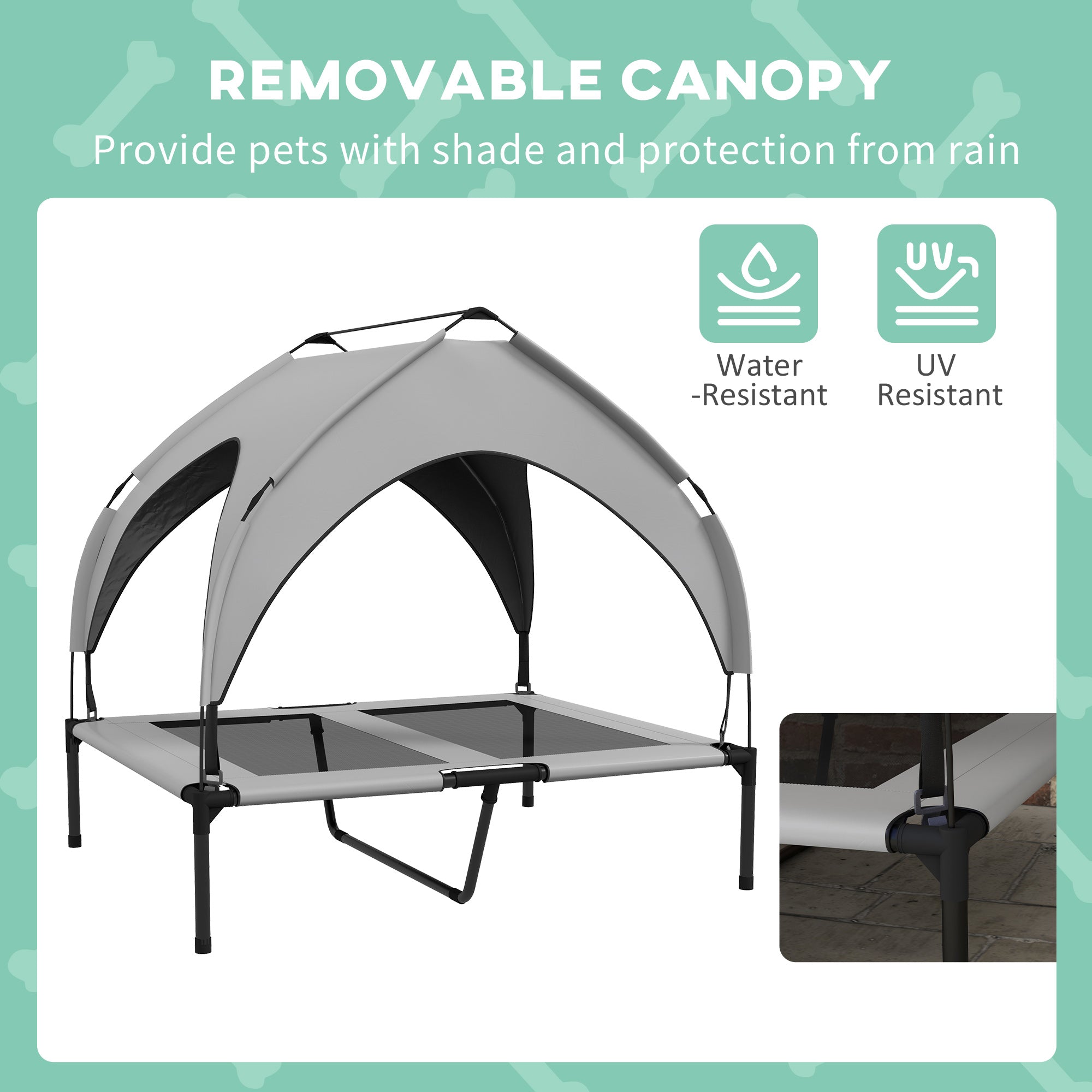 PawHut Elevated Dog Bed with Canopy, Cooling Dog Cot Bed for Camping, Portable Raised Pet Cot with Washable Breathable Mesh, for Indoor Outdoor, M & L Dogs, 36