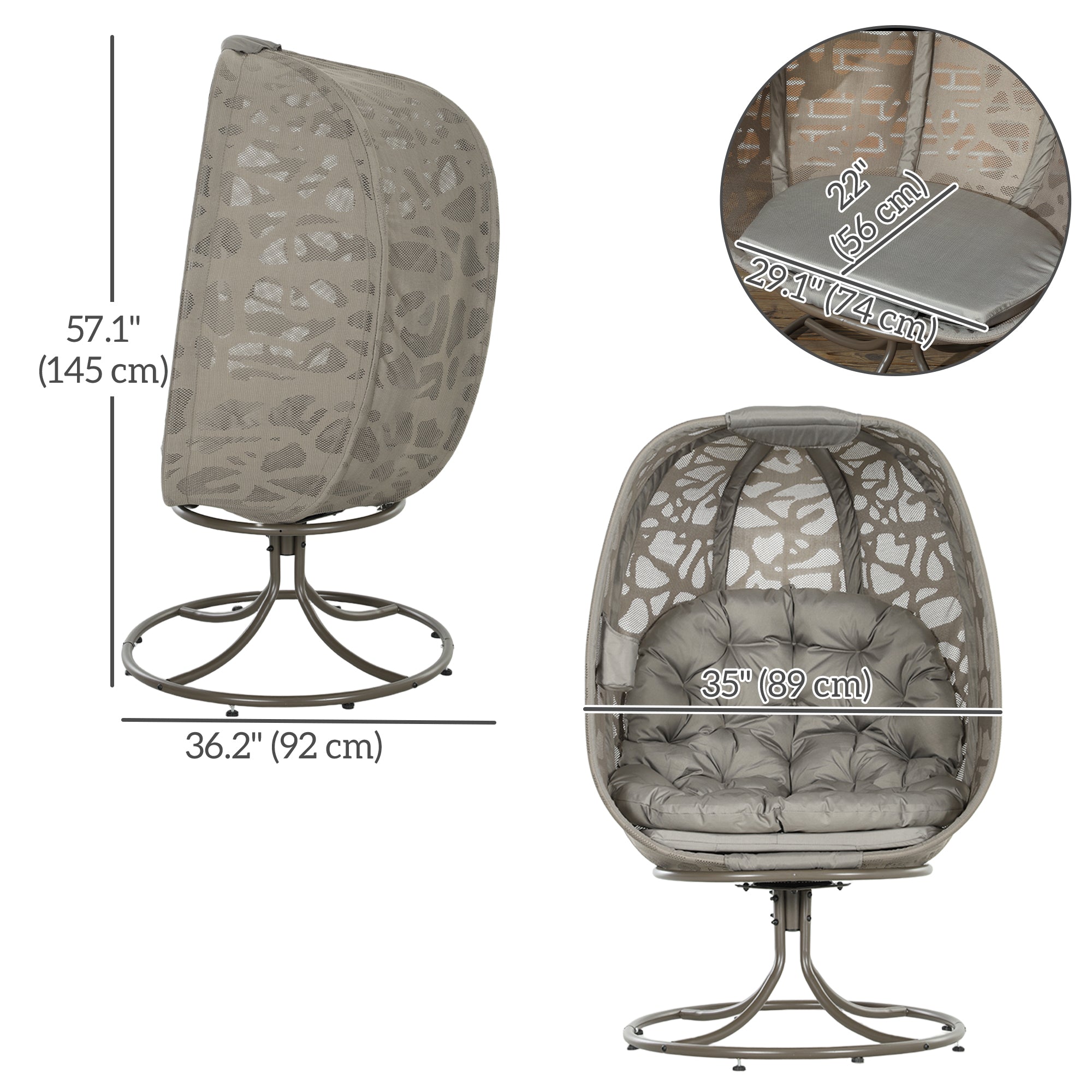 Outsunny Swivel Egg Chair with Cushions and Foldable Basket Seat, Indoor Outdoor Lounge Chair for Backyard, Garden, Balcony, Lawn and Living Room, Sand