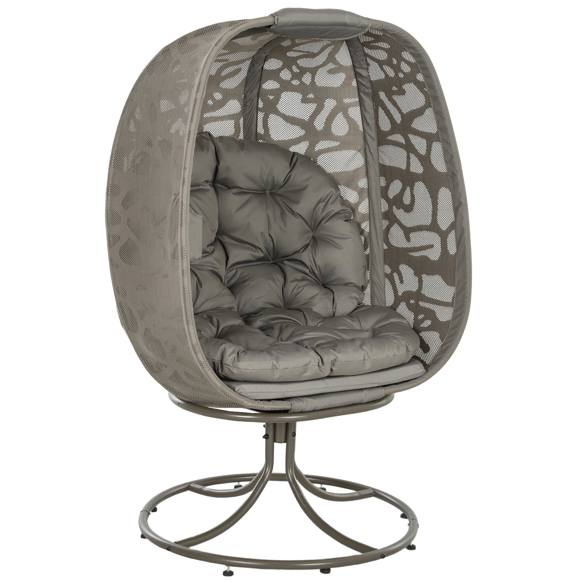 Outsunny Swivel Egg Chair with Cushions and Foldable Basket Seat, Indoor Outdoor Lounge Chair for Backyard, Garden, Balcony, Lawn and Living Room, Sand