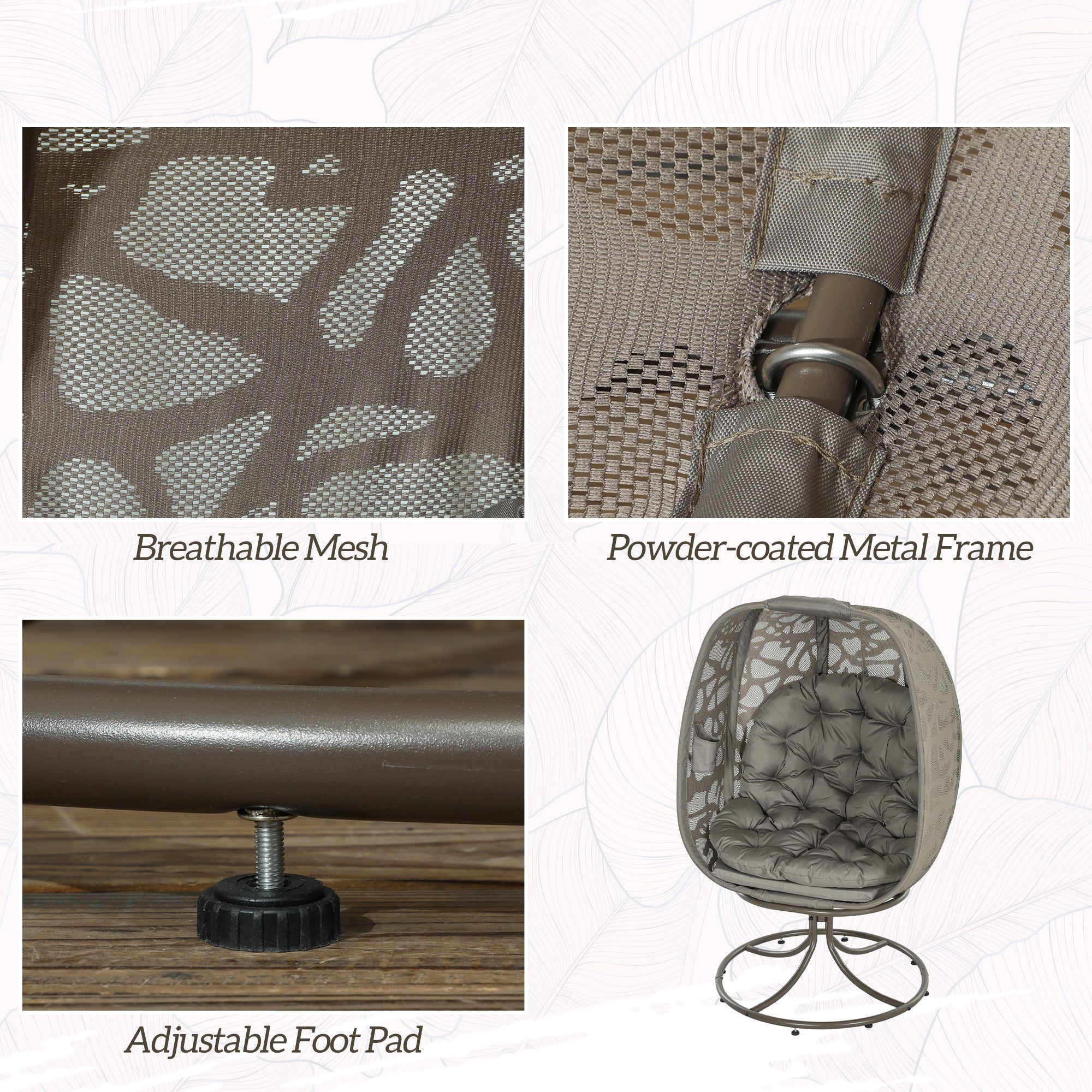 Outsunny Swivel Egg Chair with Cushions and Foldable Basket Seat, Indoor Outdoor Lounge Chair for Backyard, Garden, Balcony, Lawn and Living Room, Sand