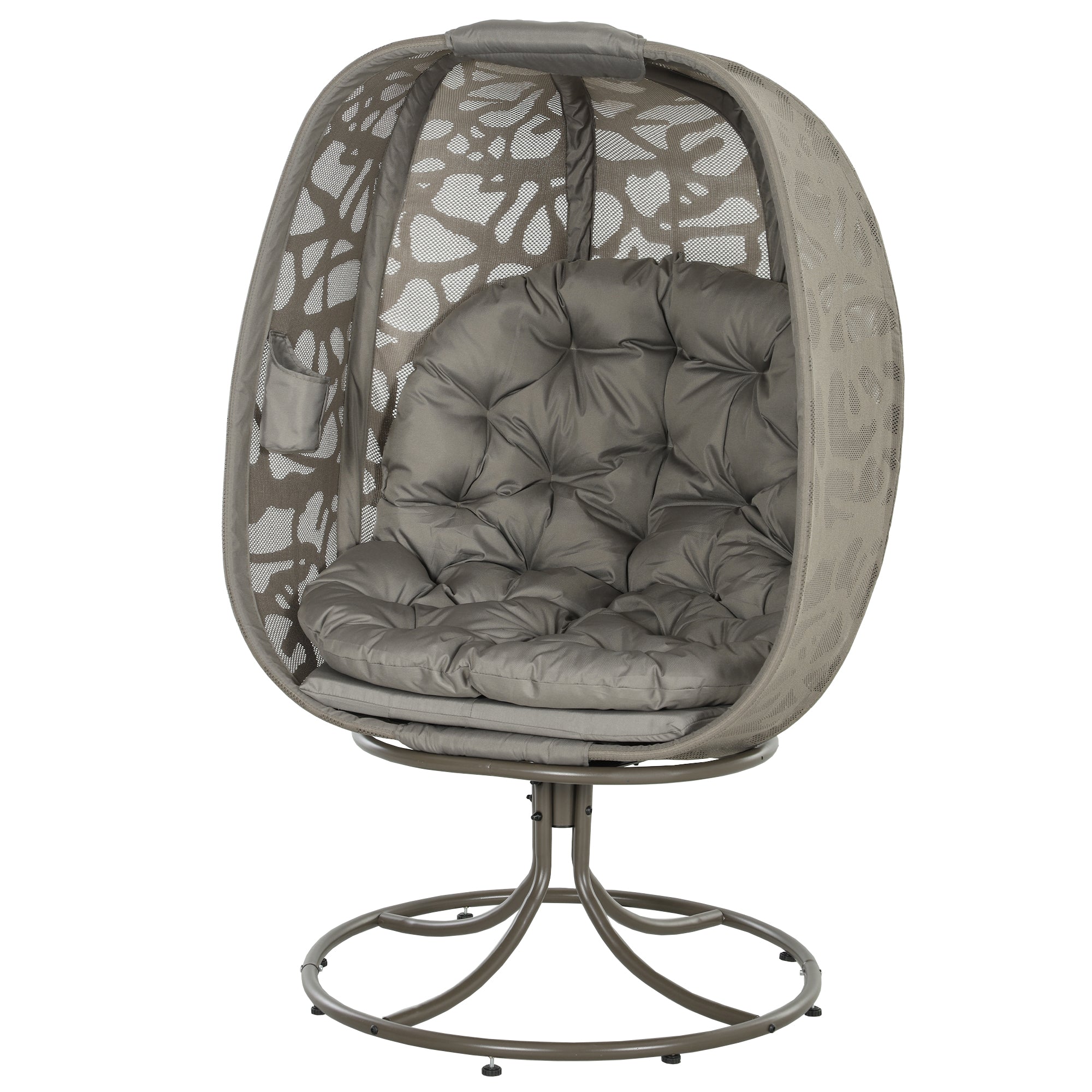 Outsunny Swivel Egg Chair with Cushions and Foldable Basket Seat, Indoor Outdoor Lounge Chair for Backyard, Garden, Balcony, Lawn and Living Room, Sand