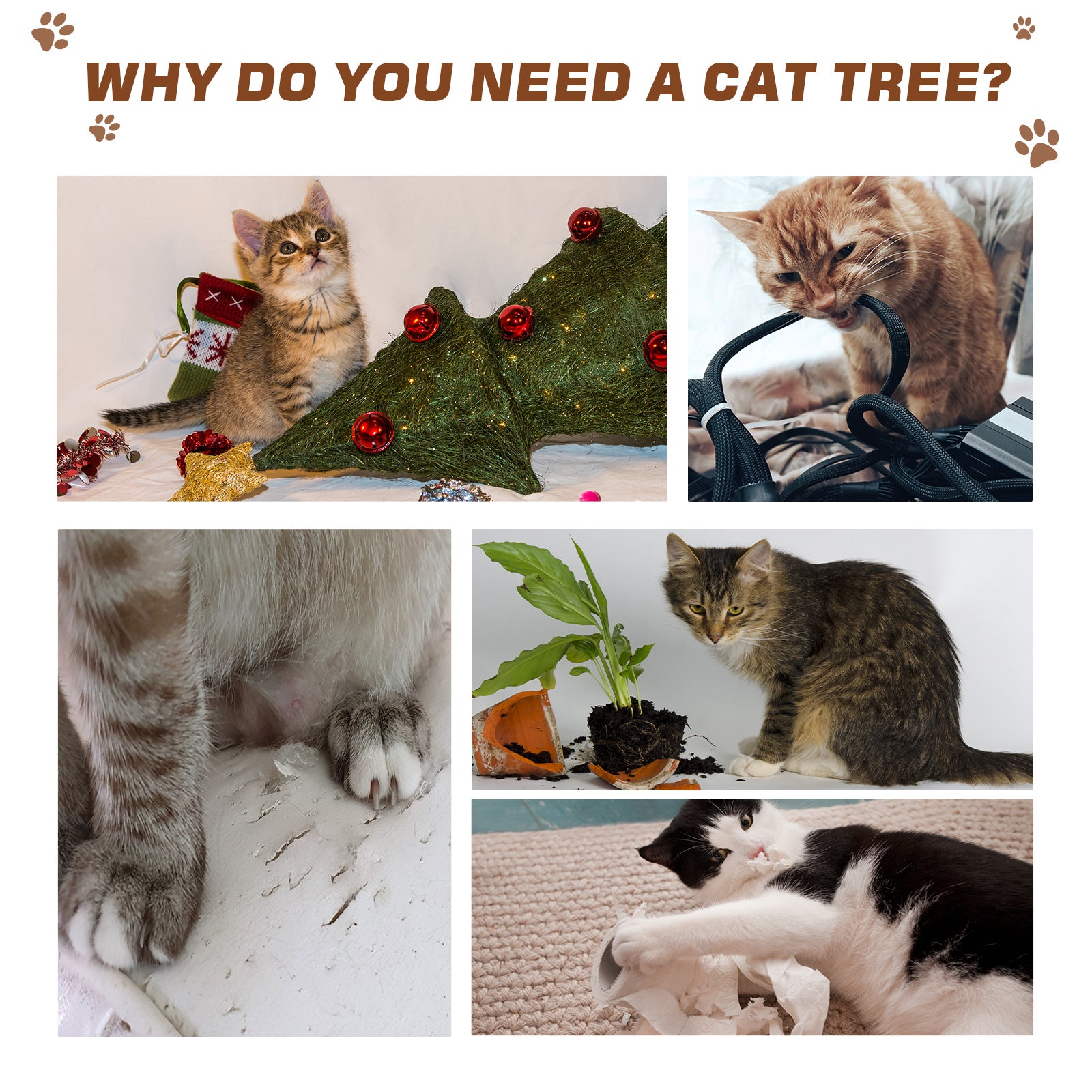 PawHut Cat Tree for Indoor Large Cats 113cm Kitten Tower Condo Jute Scratching Post Kitten Play House Activity Center Furniture